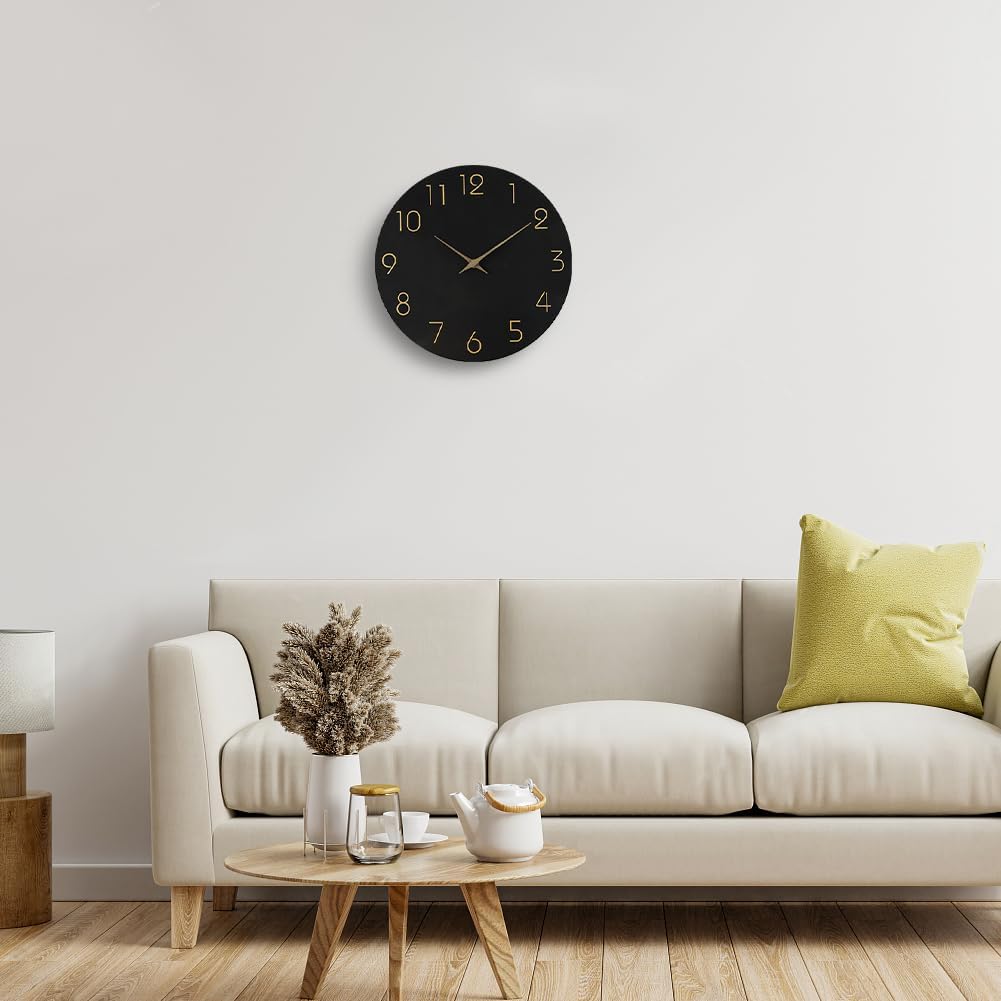 Thumbnail 6 de Aolso Aolso stille ronde houten wandklok, zwart en analoog