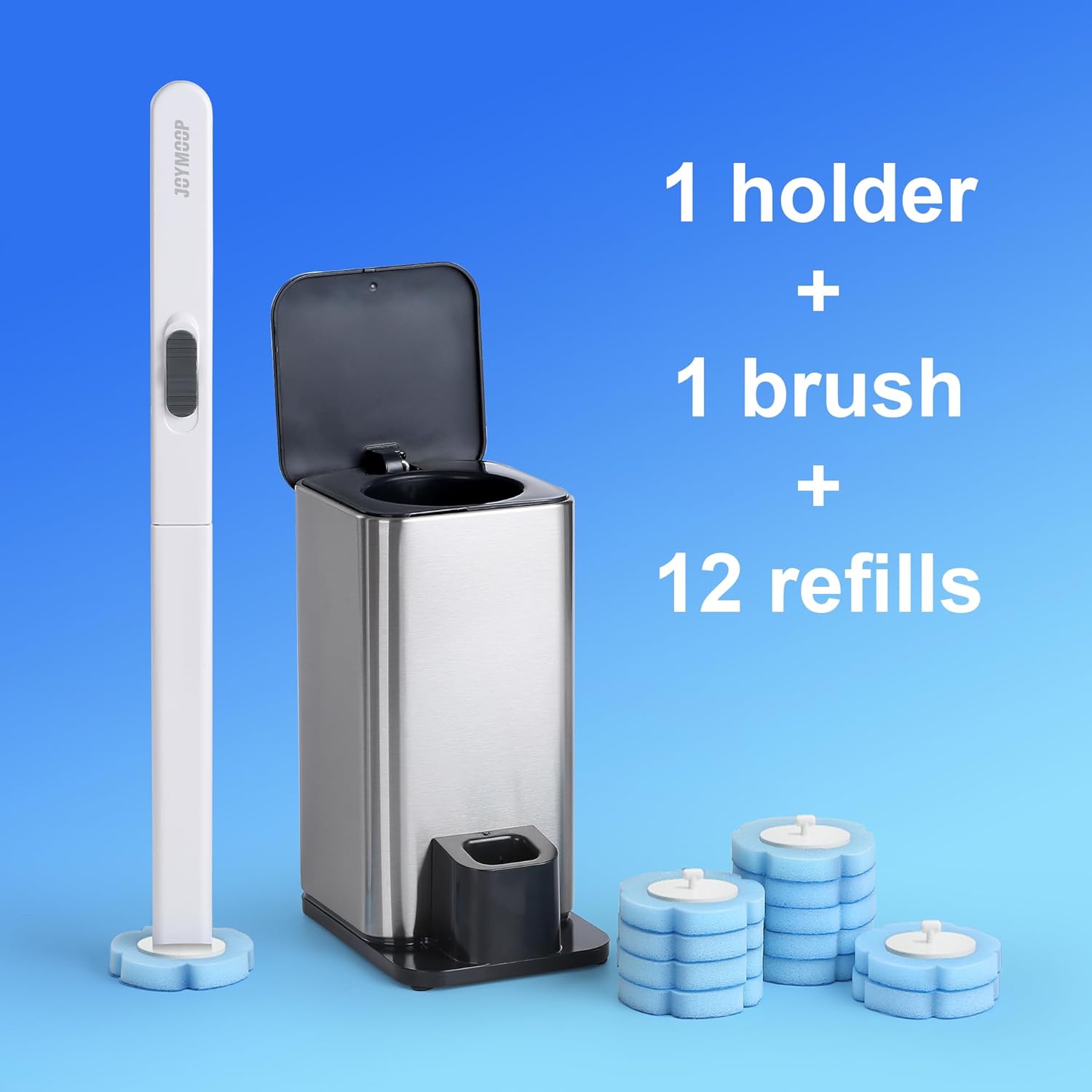 Thumbnail 4 de JOYMOOP Flat Mop and Bucket Set with Microfiber Pad + 12 Disposable Toilet Brushes in Stainless Steel Holder