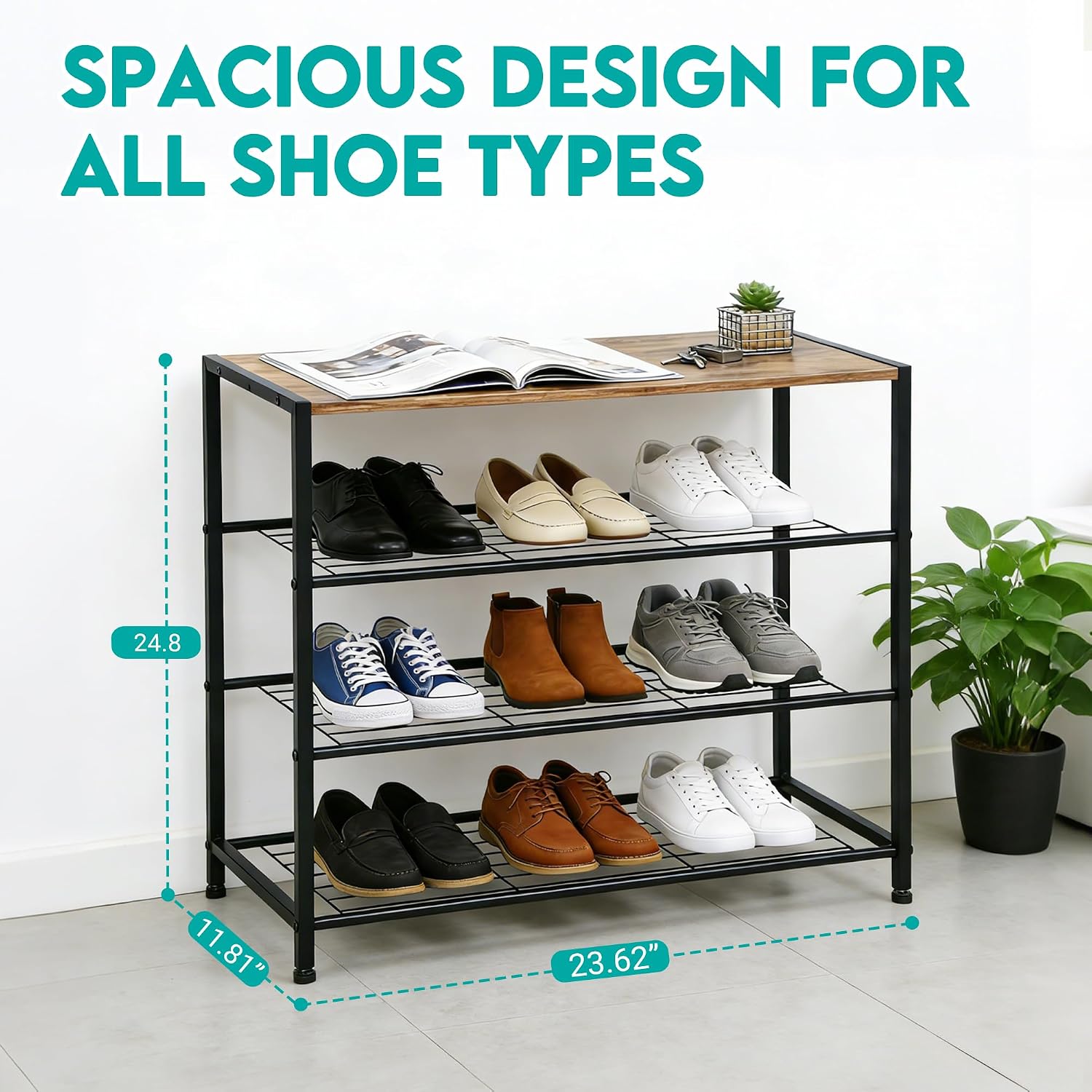 Thumbnail 1 de ZOESTORAGE Schuhregal mit Sitzgelegenheit (4 Ebenen), 60 x 30 x 63 cm, rustikalbraun
