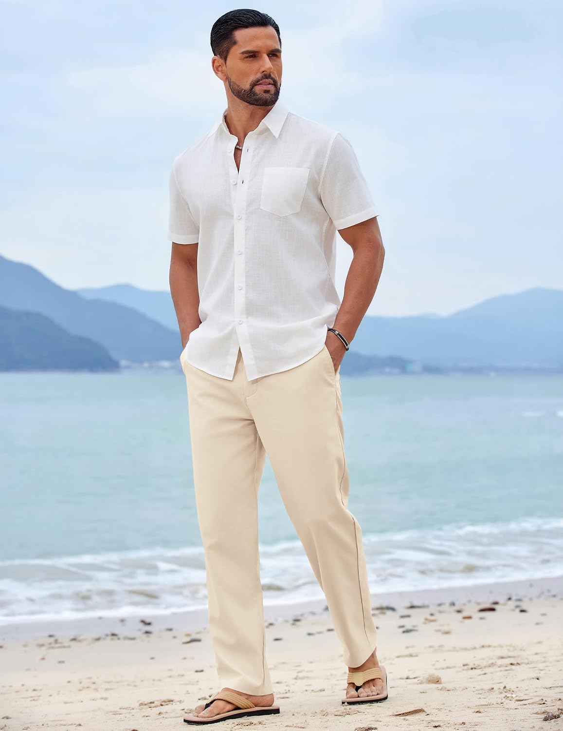 Detalle de COOFANDY Mens Cotton Linen Pants – Lightweight Summer Drawstring Trousers