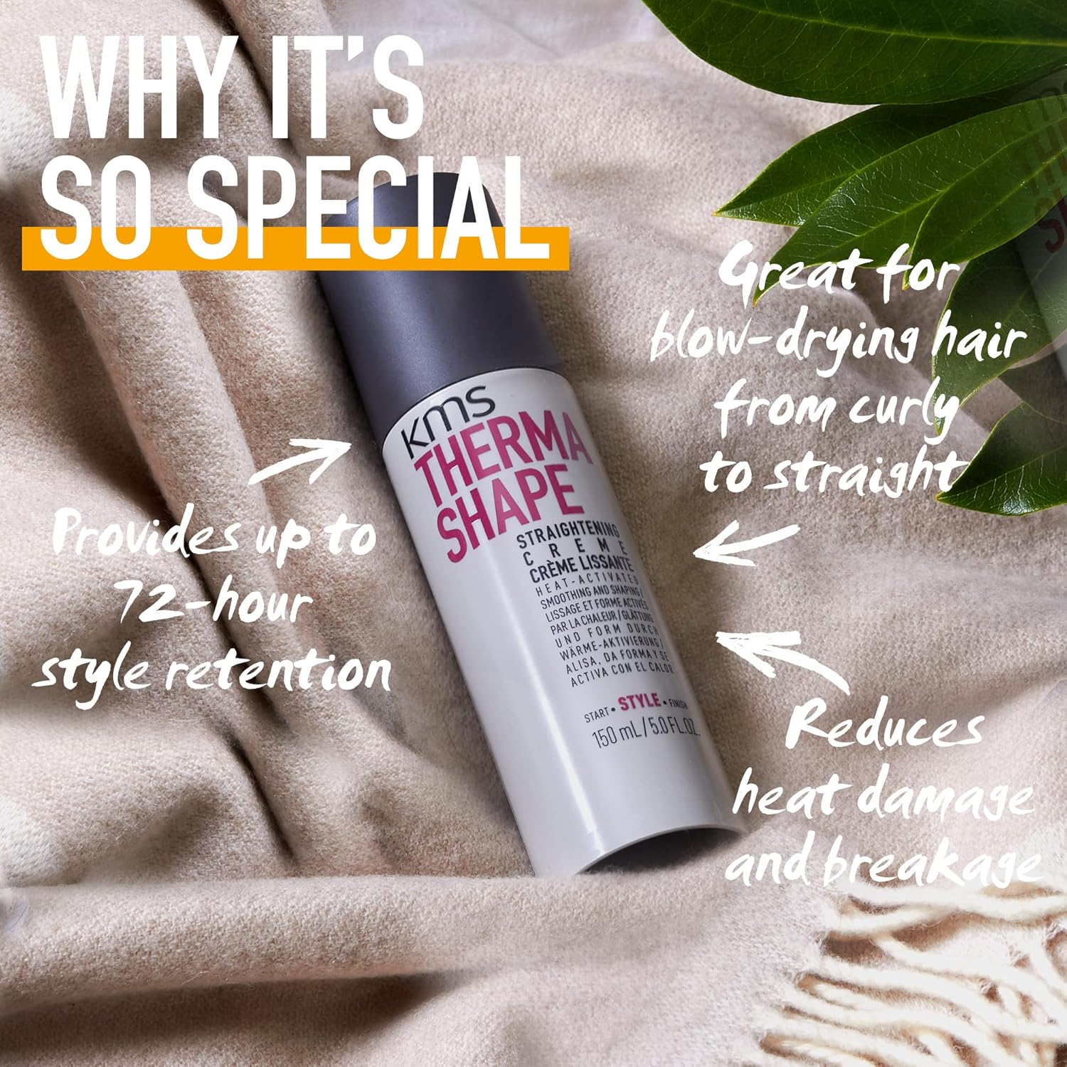 Detalle de KMS ThermaShape Straightening Creme: All Hair Types, Heat Protection & Frizz Control (150ml)