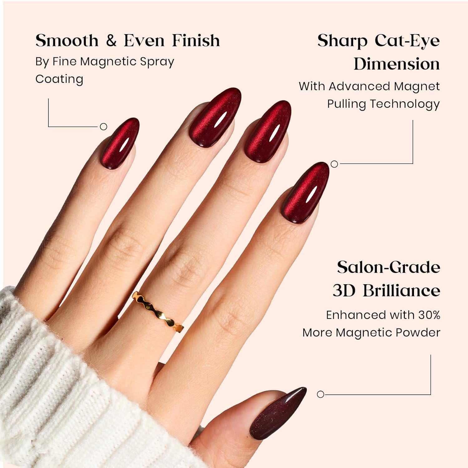 Detalle de Beetles Enchanted Aurora Cat Eye Press On Nails (Gel Polish) — Medium Almond, 7 Colors, 16 Sizes, 224 Pieces