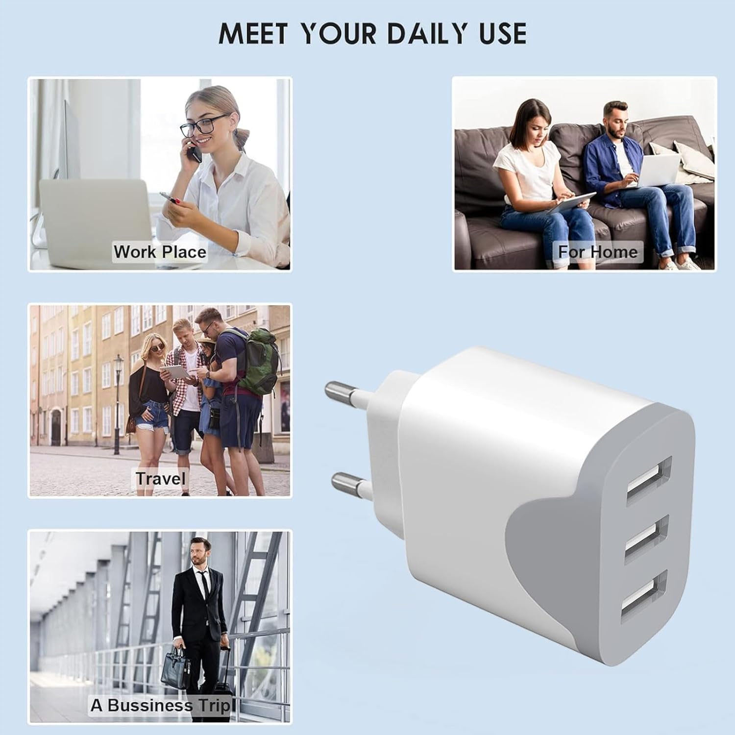 Thumbnail 6 de Caricatore USB 2Pack a 3 Porte: ricarica rapida e compatibilità universale per iPhone, Galaxy e altro