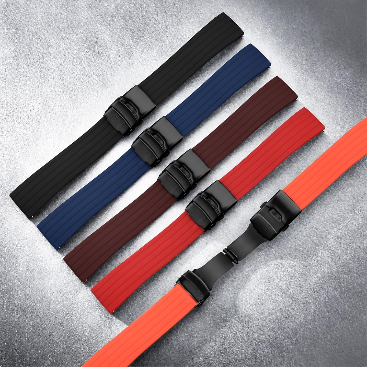 Thumbnail 6 de ULLCHRO Unisex-Kautschuk-Armband mit Edelstahl-Faltschließe in Schwarz (schneller Wechsel)