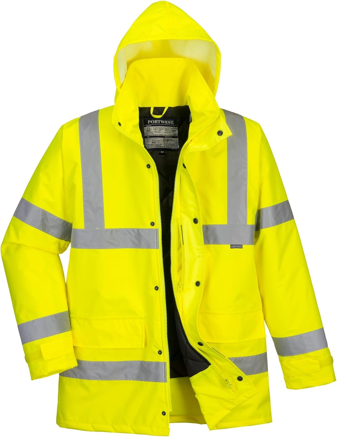 Detalle de Portwest S460ORRXS-principal regenjas met capuchon, stormklep en opbergzakken