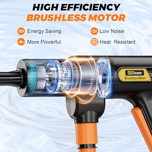 Thumbnail 2 de Gisam Hidrolimpiadora de Alta Presión, Hidrolimpiadora Portatil MAX 65 Bar con 2 x 4000mA Baterías, Pulverizador de Espuma, 6 en 1 Boquilla Multiusos y 180° Boquilla Giratoria (Gisam-01)