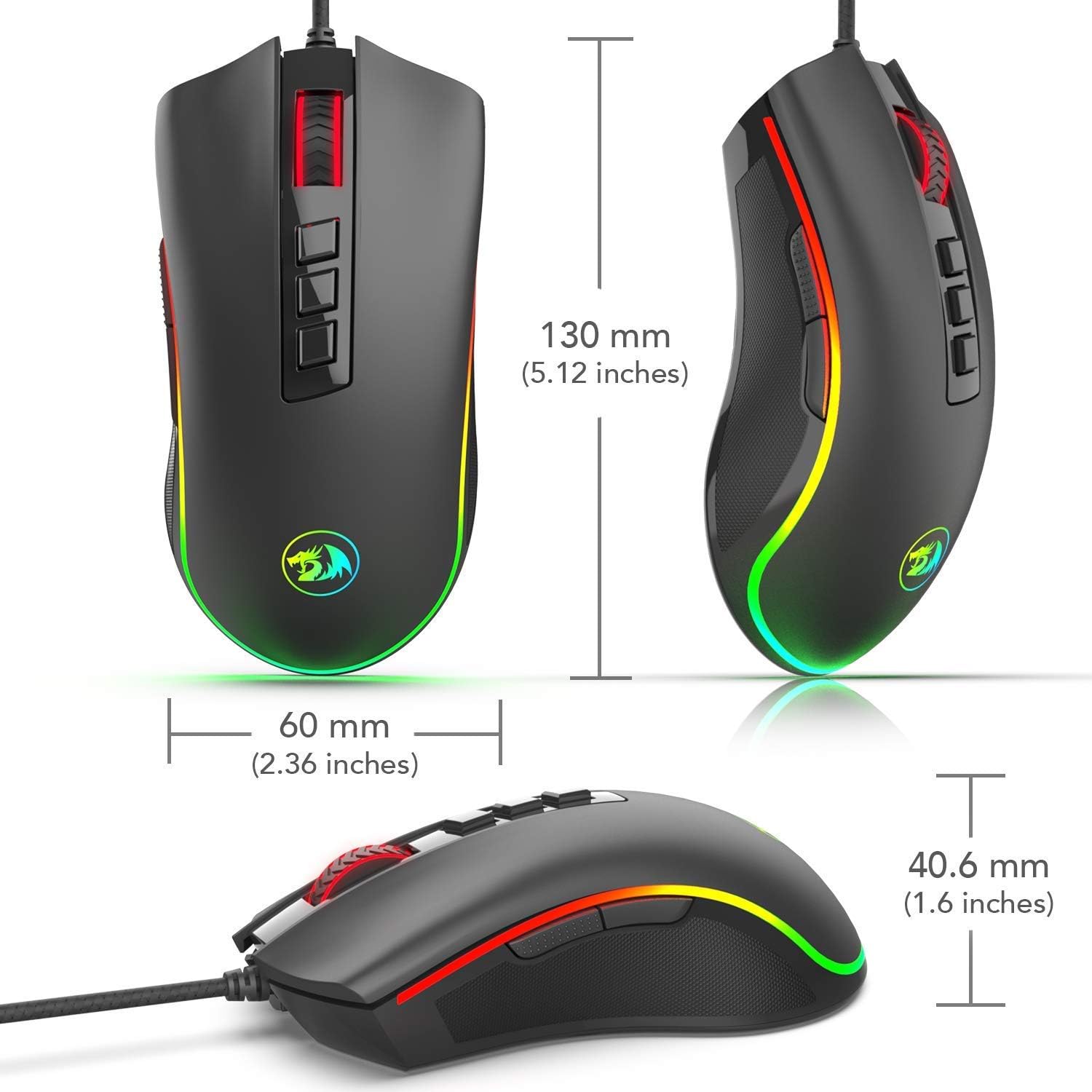Detalle de Redragon M711 wired gaming mouse with 10,000 DPI and customisable RGB lighting