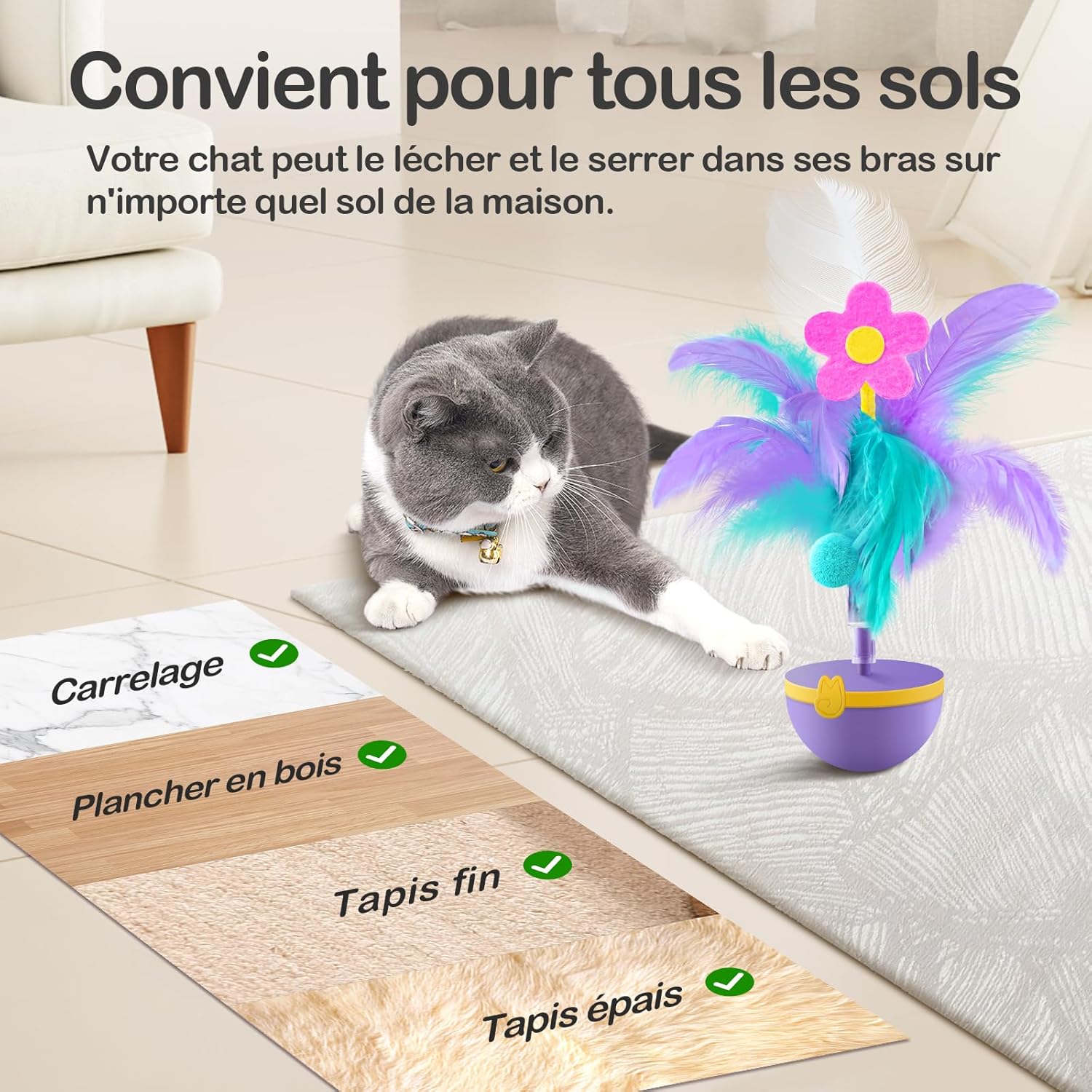 Detalle 2 de Migipaws Jouet interactif pour Chats - Joue plumes design tumbler, violet
