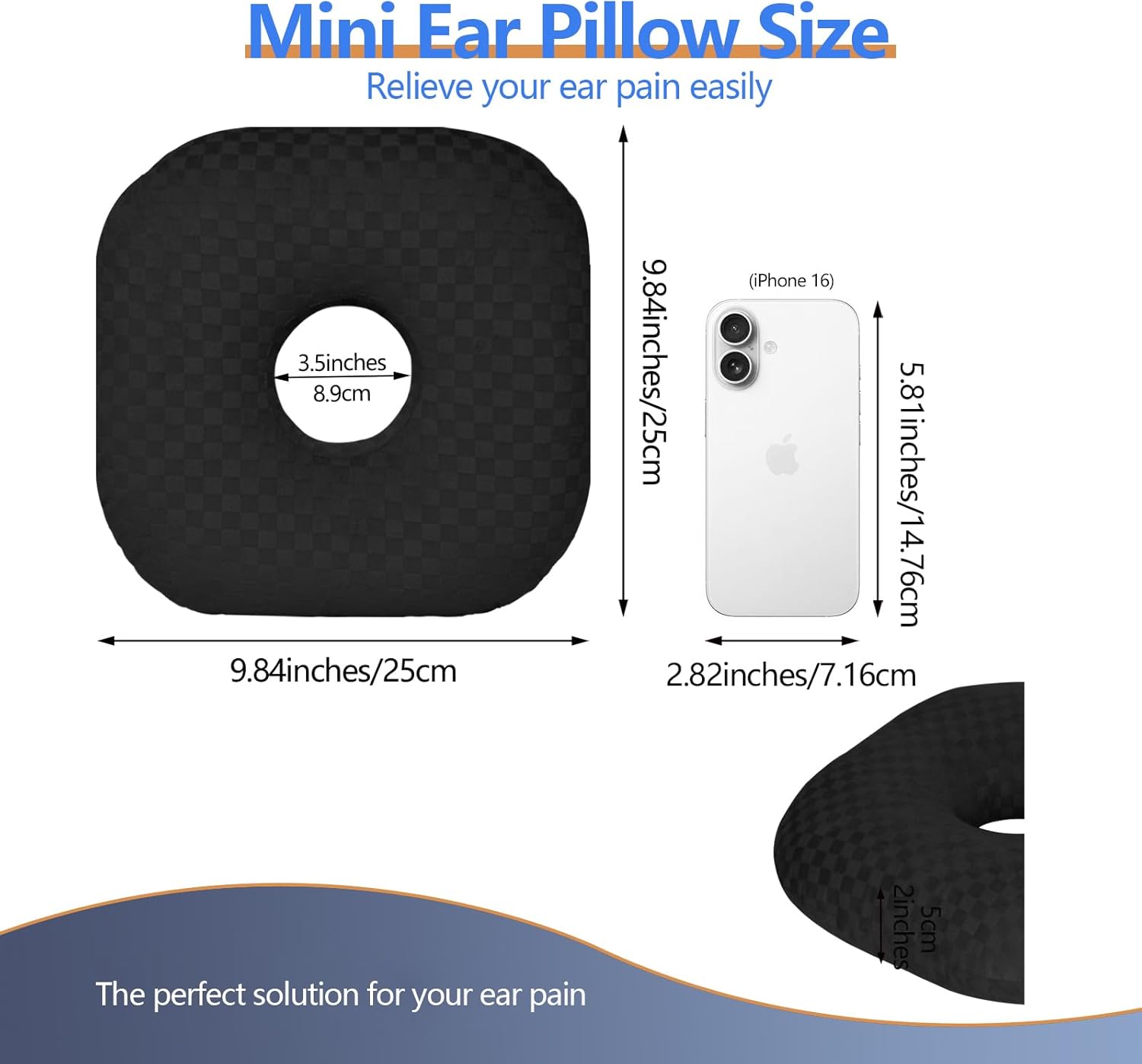 Detalle 2 de Babyezz Ear Piercing Pillow for Side Sleepers (Black) – 9.8in Hollow Ear Hole Pillow