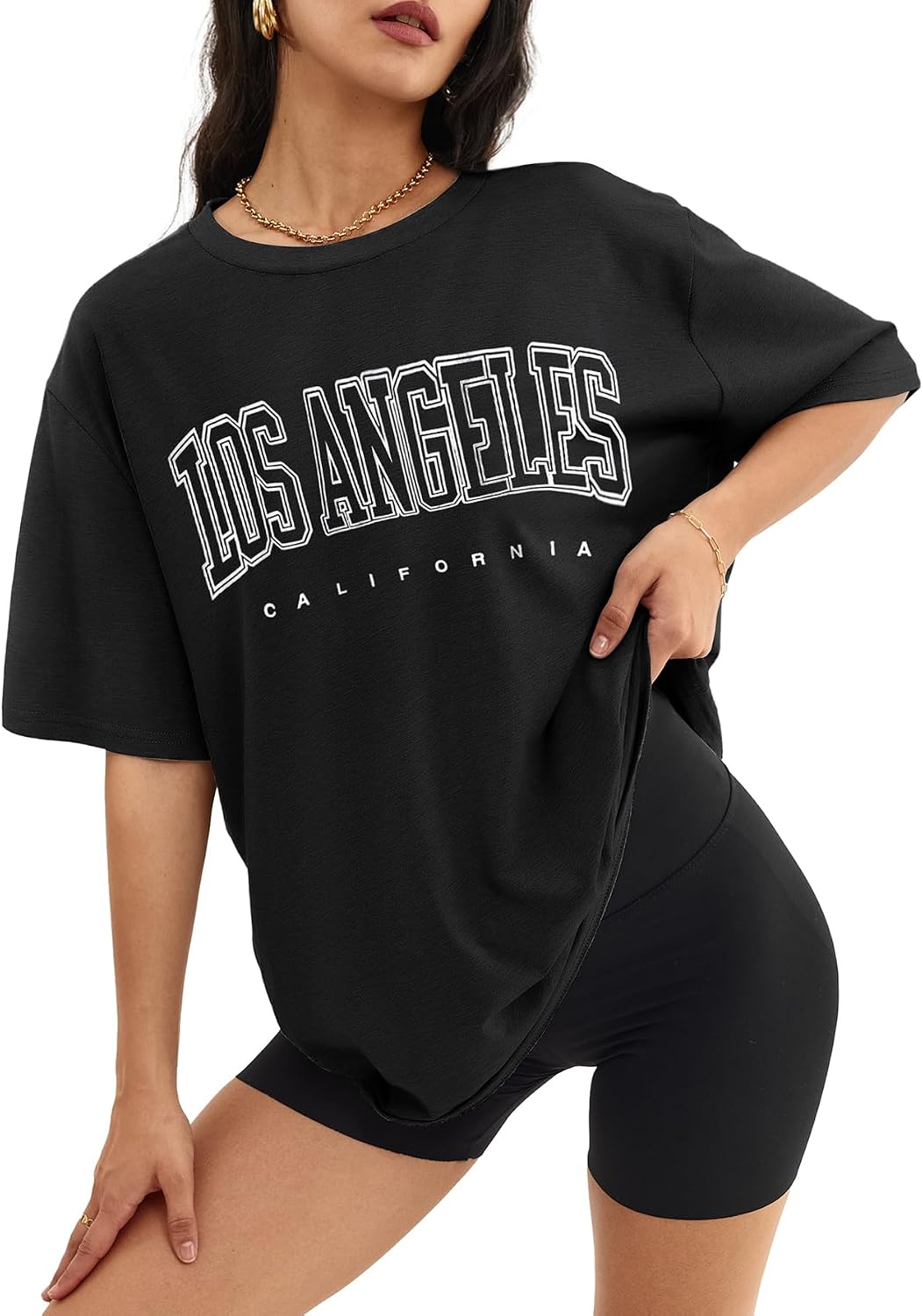 Detalle de ATHMILE Women's Oversized T Shirt – Casual Tee for Workout & Everyday Comfort