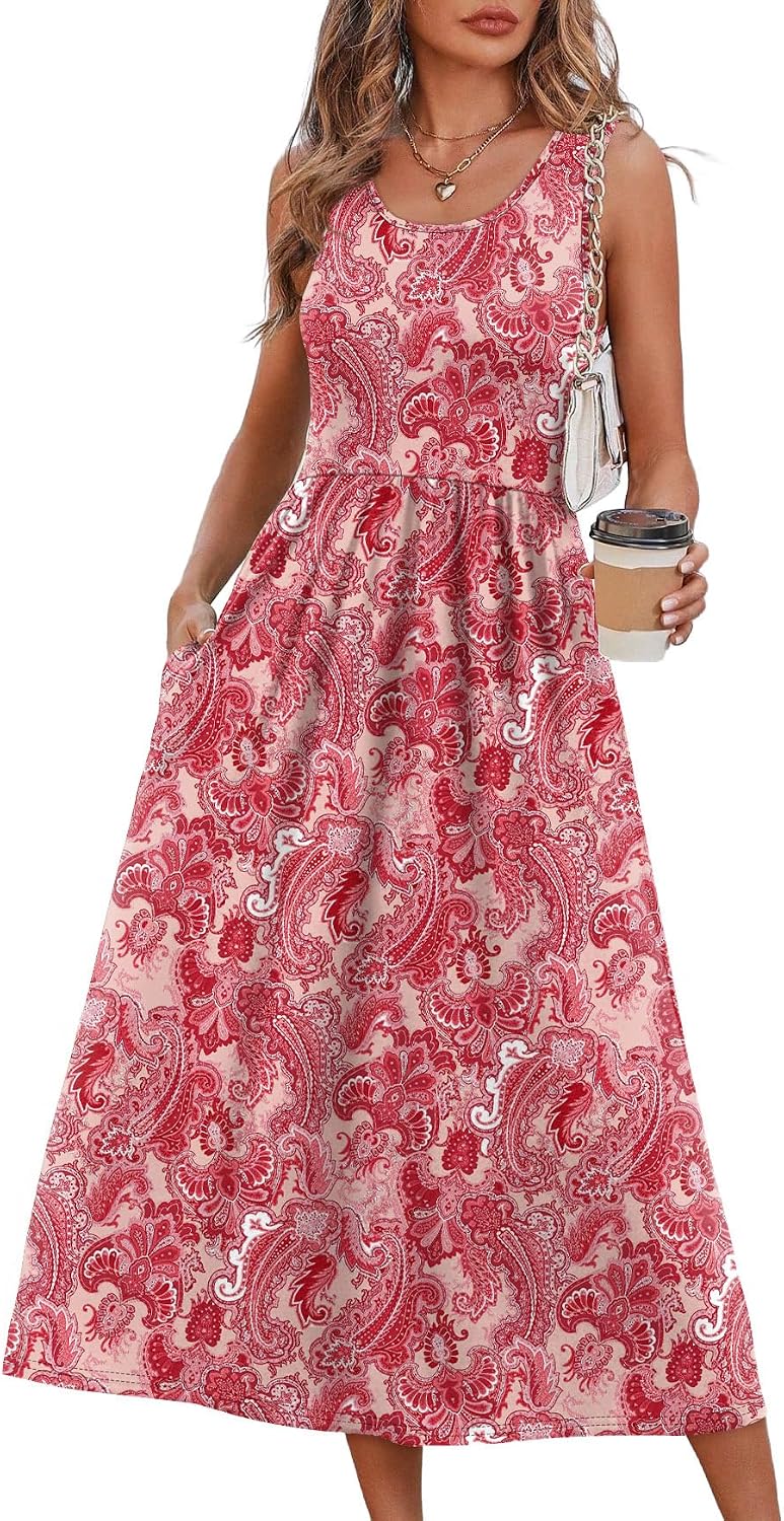 Detalle de WIHOLL Summer Dresses for Women: Flowy Midi Dress with Pockets