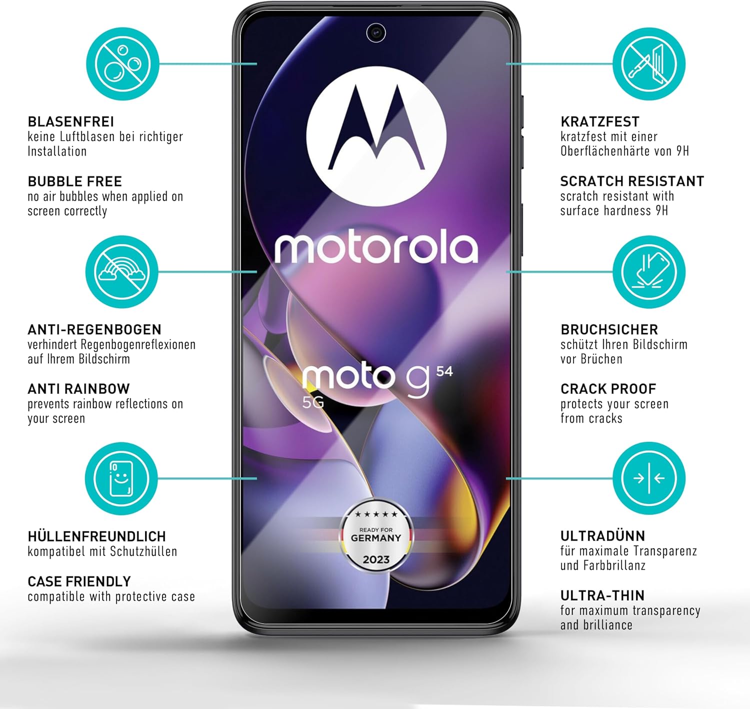 Detalle de SmarTect Glass Screen Protector for Motorola Moto G54 5G, 3-Pack, 9H Tempered Glass