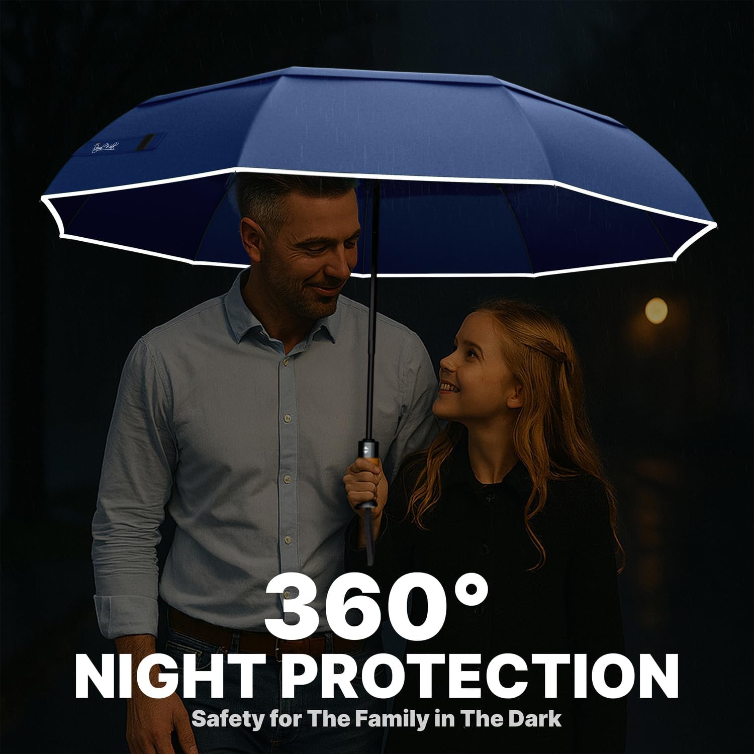 Thumbnail 5 de Royal Walk Windproof Folding Travel Umbrella with Vented Double Canopy and Real Wood Handle (Dark Blue)