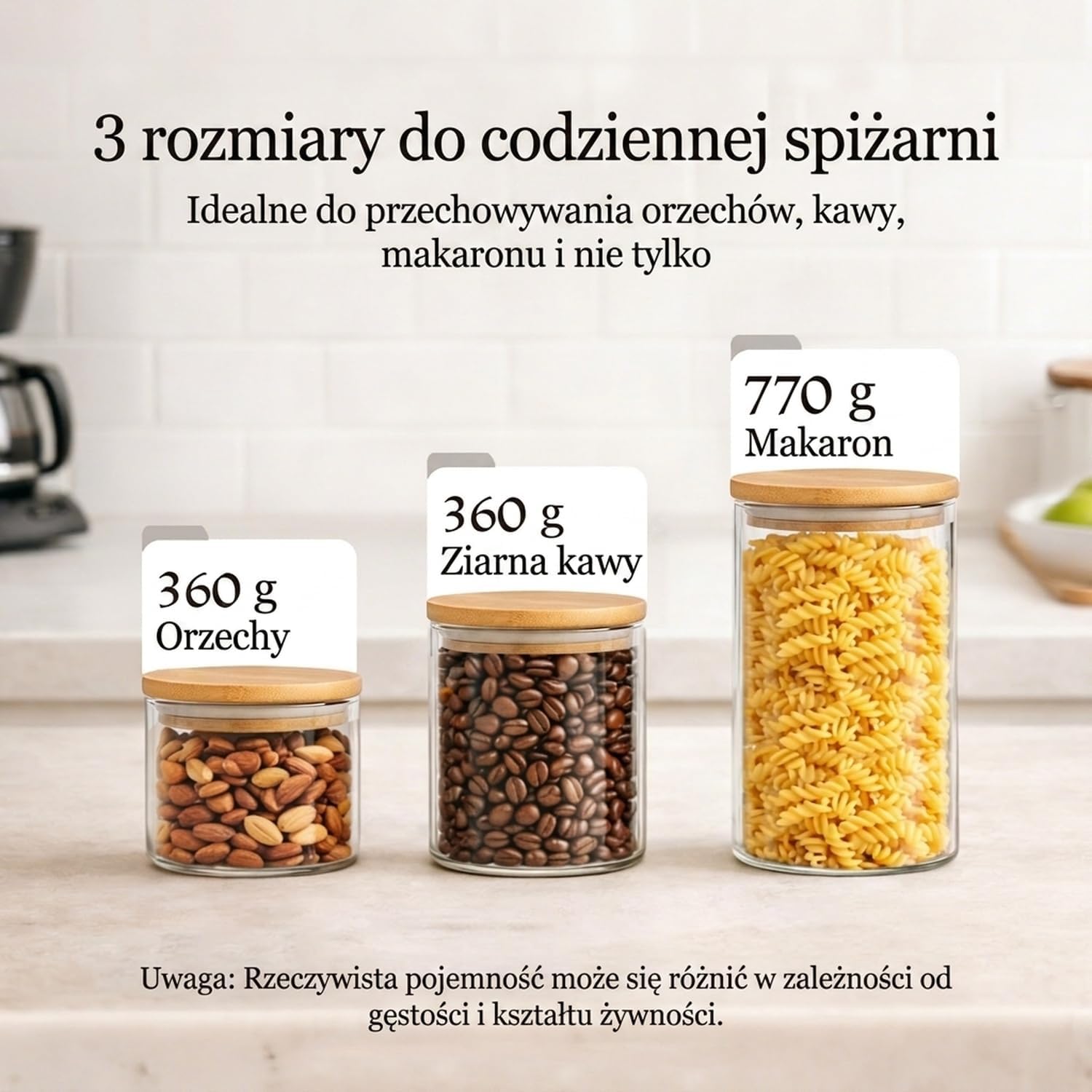Detalle de ComSaf – zestaw 6 szklanych słoików 600–1400 ml z bambusowymi pokrywkami