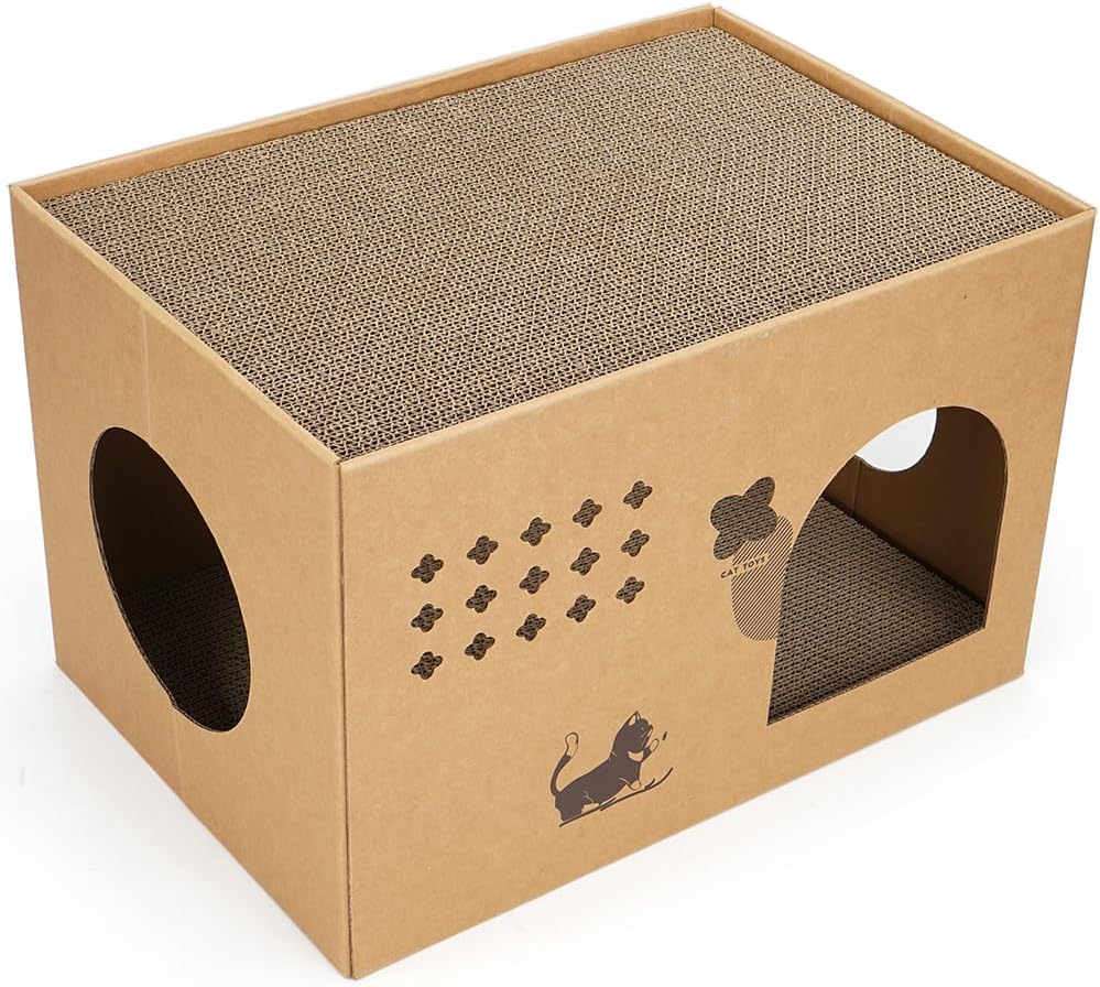 Detalle de Cat Cardboard House with 2 Scratching Pads (Cactus) — Large Corrugated Cardboard Bed