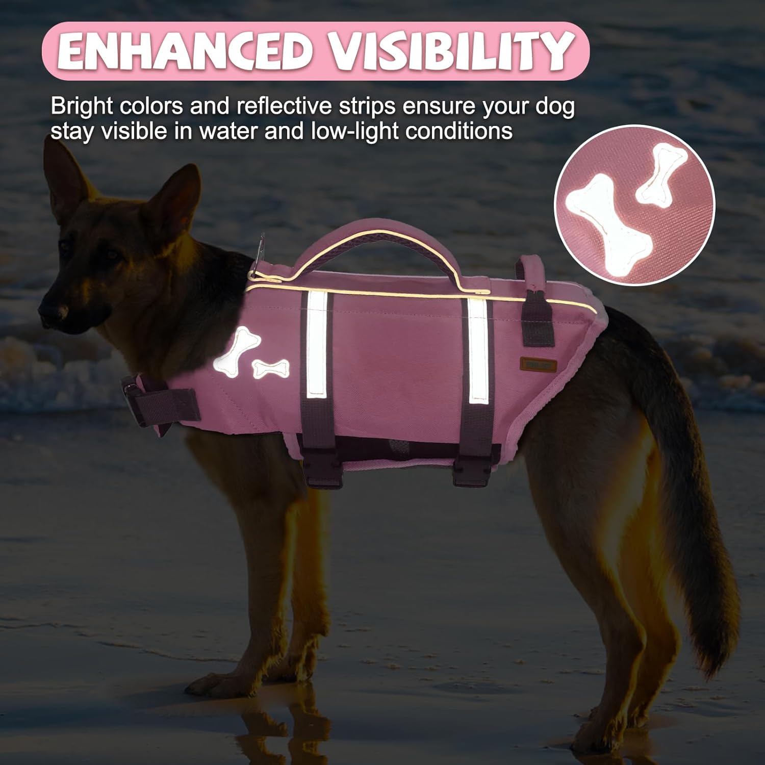 Thumbnail 5 de EMUST Dog Life Preserver in SakuraPink (Medium, M) – good visibility dog flotation vest