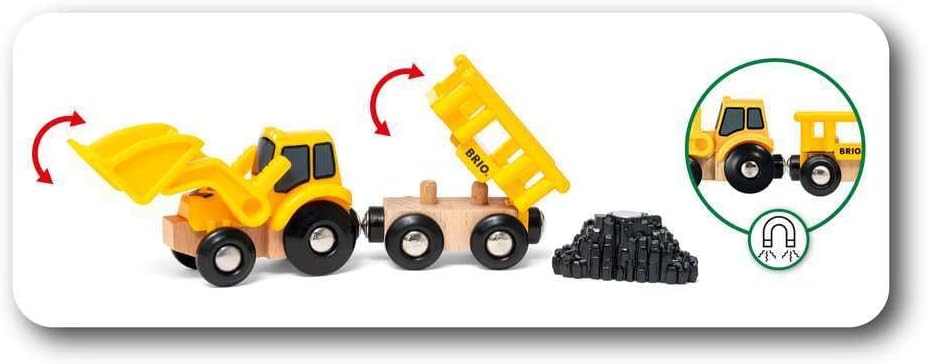 Detalle de BRIO 33658 Veicoli da cantiere in BRIO World, set da 5 pezzi con volquete, apisonatrice e cargadora