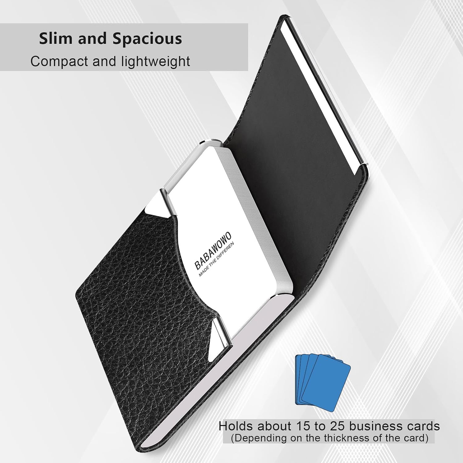 Detalle de BABAWOWO Slim RFID-Blocking Business Card Holder – Litchi Pattern Black