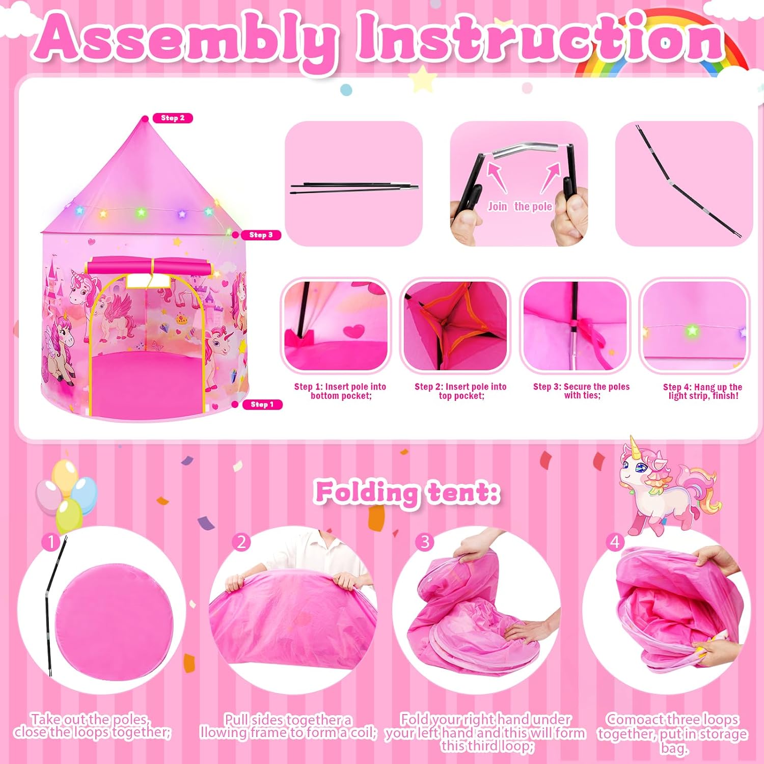 Detalle 2 de Pop Up Tent for Girls: Unicorn Playhouse for 3โ7๐ช