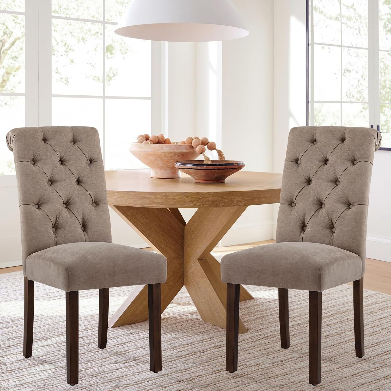 Detalle 2 de COLAMY B242 Button-Tufted Dining Chairs, Taupe, Set of 2
