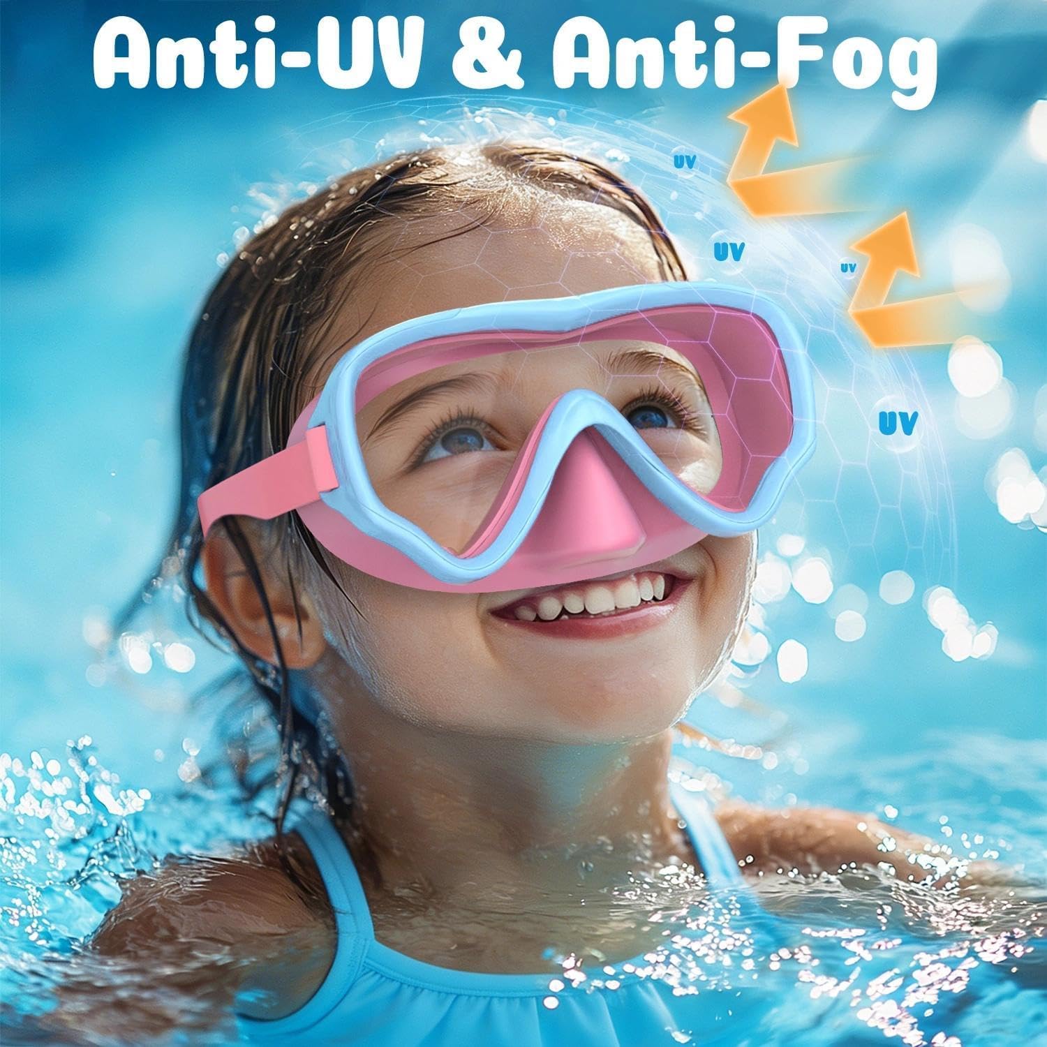 Detalle de COOLOO 2 Packs Kids Goggles with Nose Cover – 180° Wide View, Anti-Fog, No-Leak Swim Mask for Boys & Girls