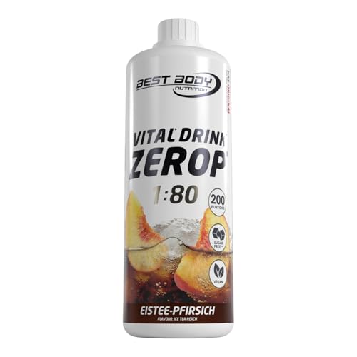 Detalle de Best Body Nutrition ZEROP Vital Zuckerfreies Getränkekonzentrat Sirup Eistee-Pfirsich – 1 L ergibt 80 L Getränk (Vitamine B1, B6, Niacin)