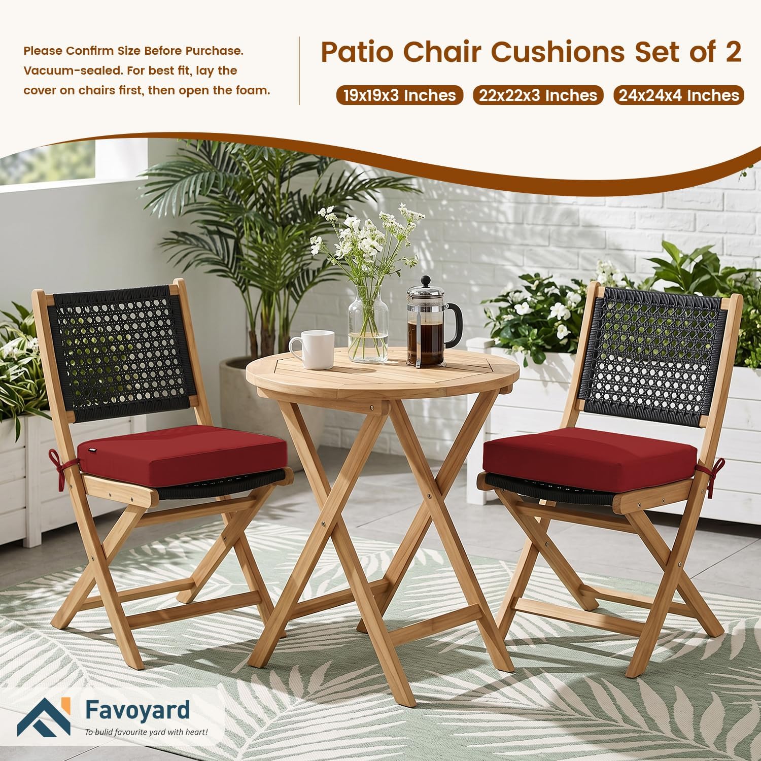 Detalle 2 de Favoyard Patio Chair Cushions 19 x 19 x 3 Inches