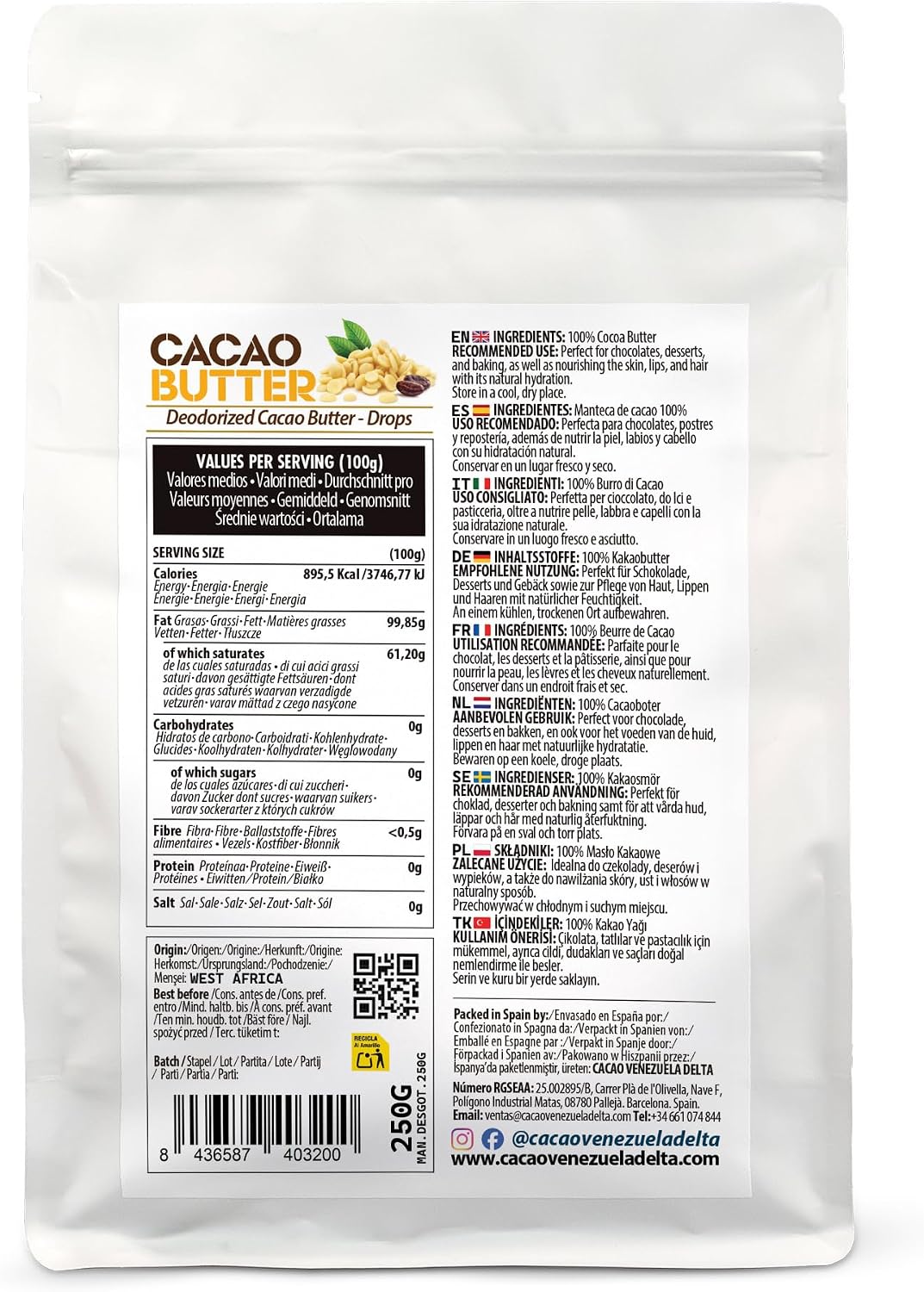 Detalle 2 de Cacao V Delta Manteca de Cacao pura 250g
