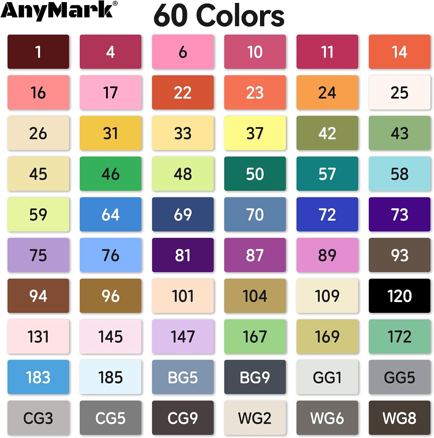 Thumbnail 3 de AnyMark Feutres alcool 60 couleurs: ensemble double pointe pour dessin et coloriage