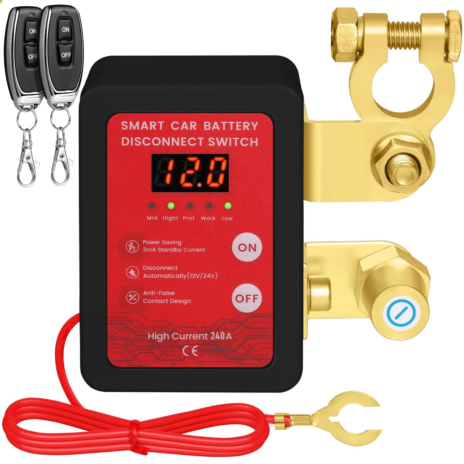 Detalle de Anosuwa Stacca Batteria Auto 12V 240A: interruttore staccabatteria con display LED e telecomando per veicoli e camper