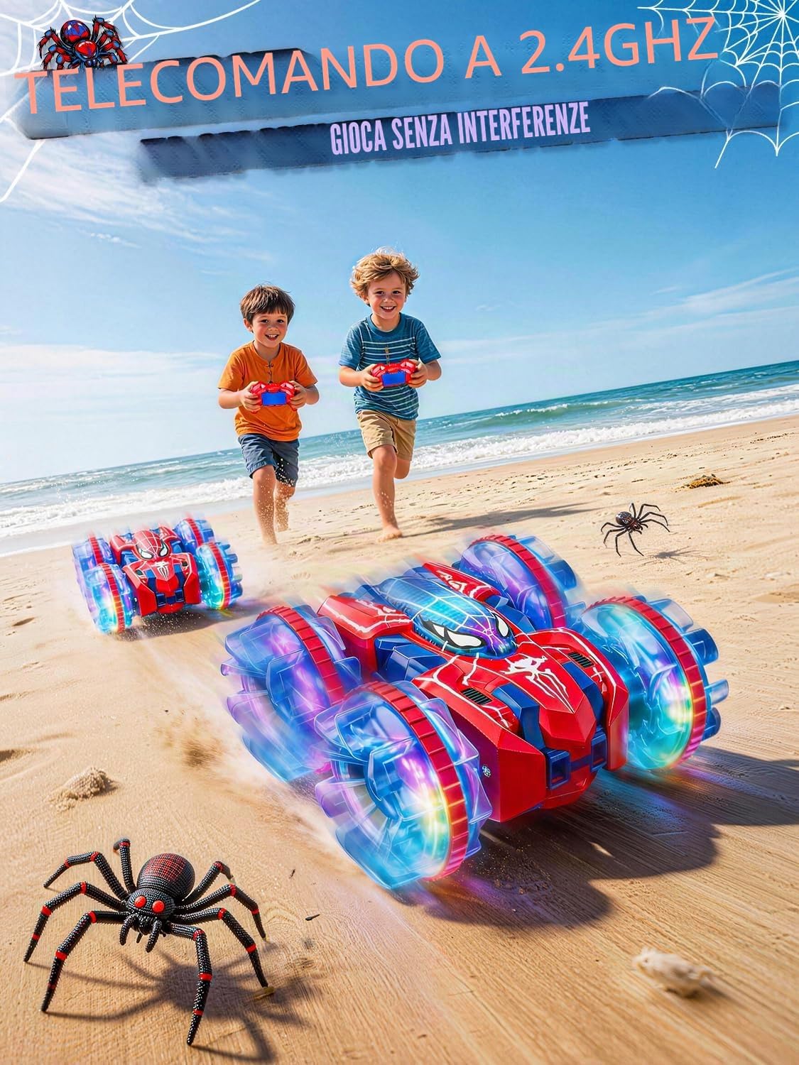 Detalle de Spider Macchina Telecomandata per Bambini: anfibia 2.4GHz con 360° e LED