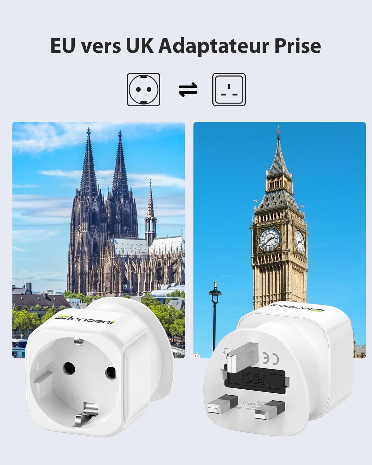 Detalle 2 de LENCENT Adaptateur voyage Type G Compact 2-pack