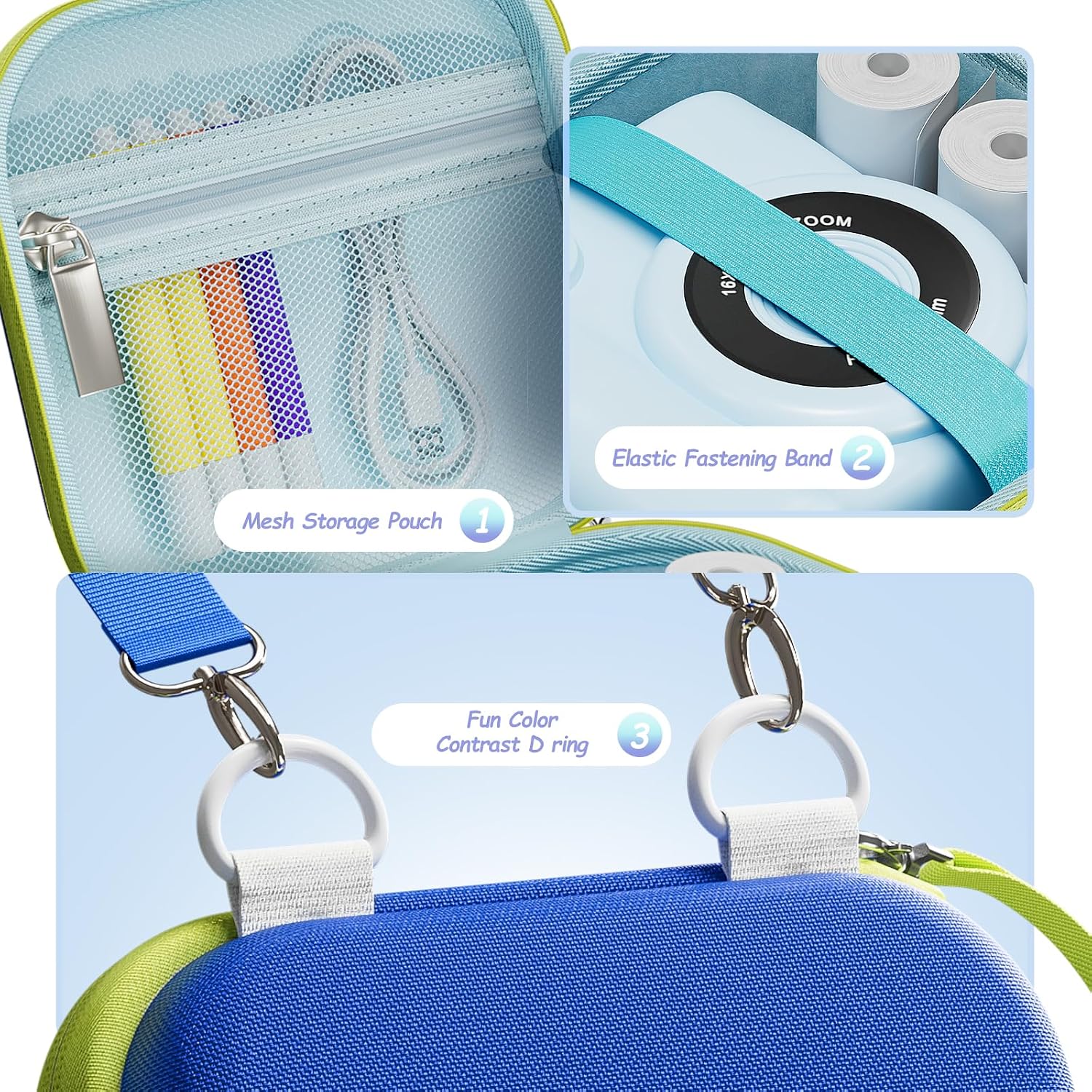 Detalle de ProCase Kid Instant Print Camera Case (Box Only) – Blue, portable hard storage for instant cameras and photo paper