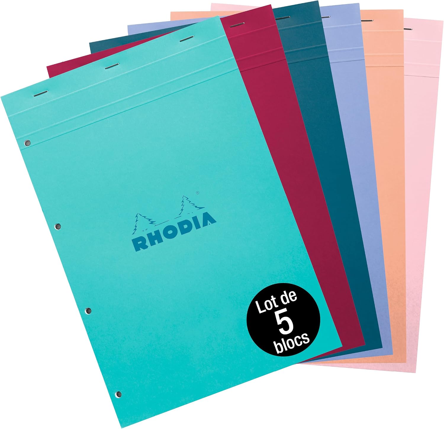 Thumbnail 1 de Rhodia 20195Cpack – Bloc agrafé COULEURS N°20, A4+ 21x31,8 cm, Grands Carreaux 8 mm, 80 feuilles détachables