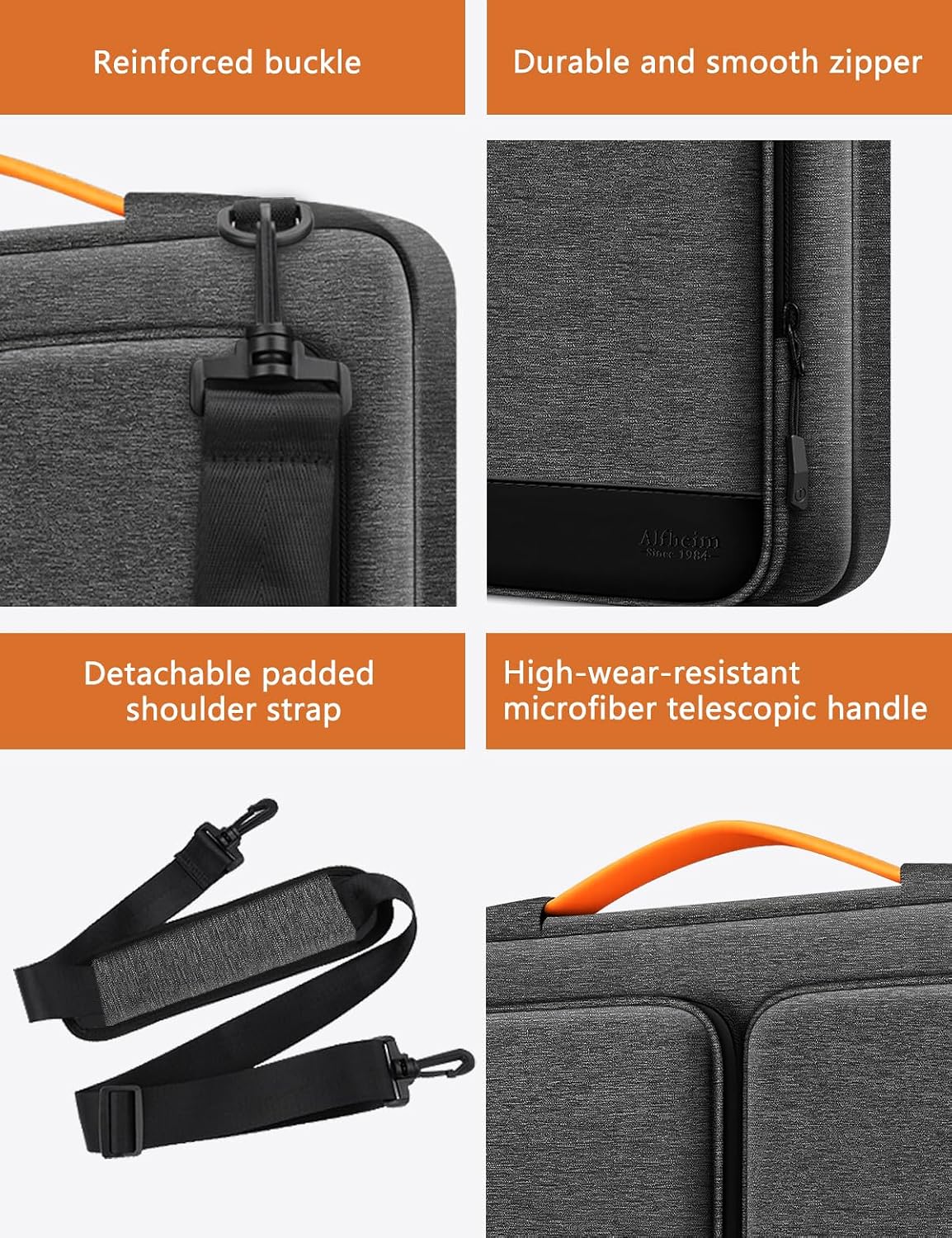 Detalle de Alfheim Laptop Bag 14-14.2 inch: Waterproof, Shockproof and Lightweight Briefcase