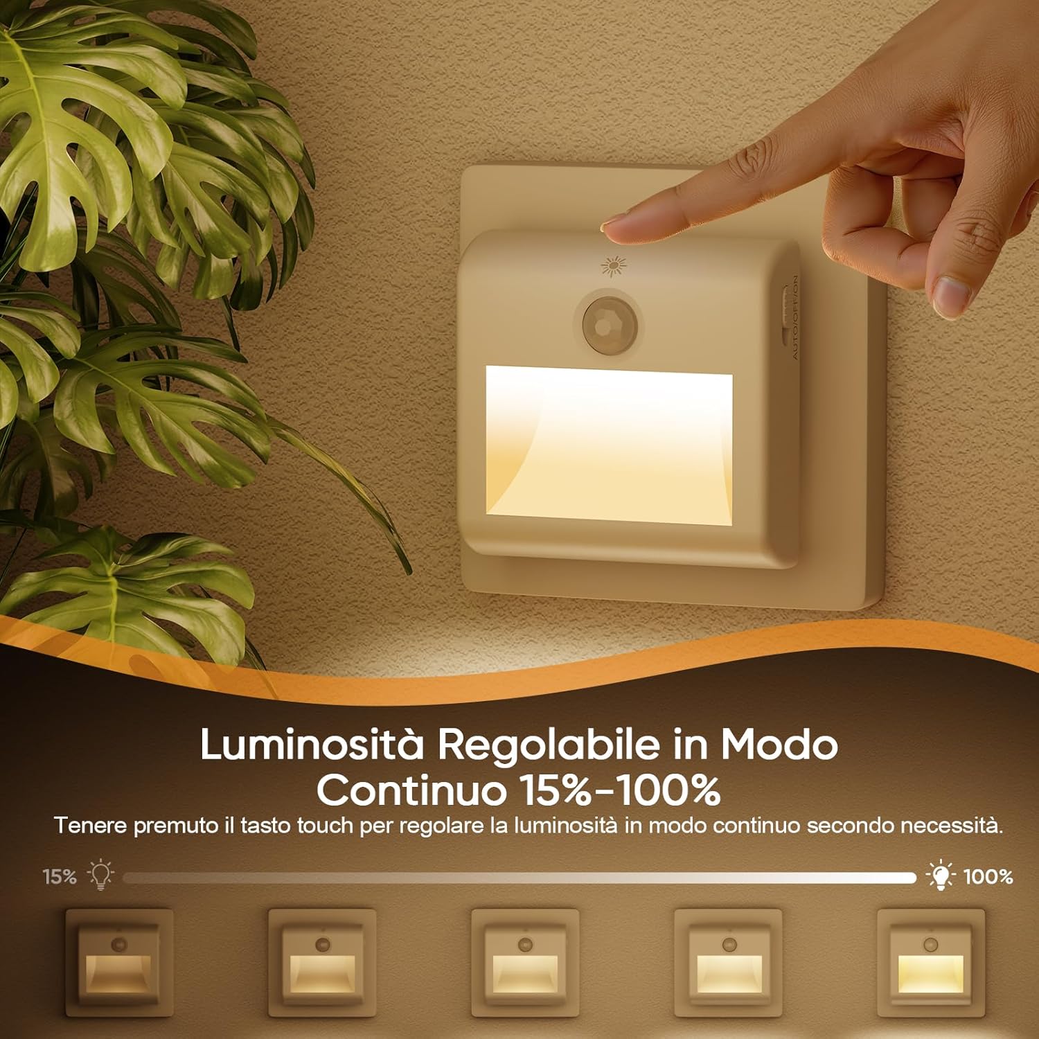 Thumbnail 3 de [2 Pezzi] Luce Notturna con Sensore di Movimento, Luce Bianca Calda 3000K, 3 Modalità (ON/Auto/OFF) e Dimmer per Cameretta, Corridoio e Bagno