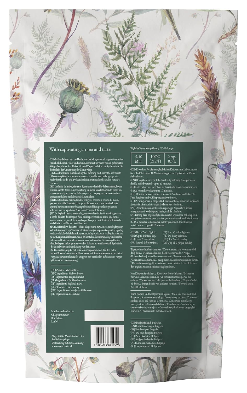 Detalle de Malventee Monte Nativo (300 g) – lose Malvenblätter, schonend getrocknet, ohne Zusatzstoffe