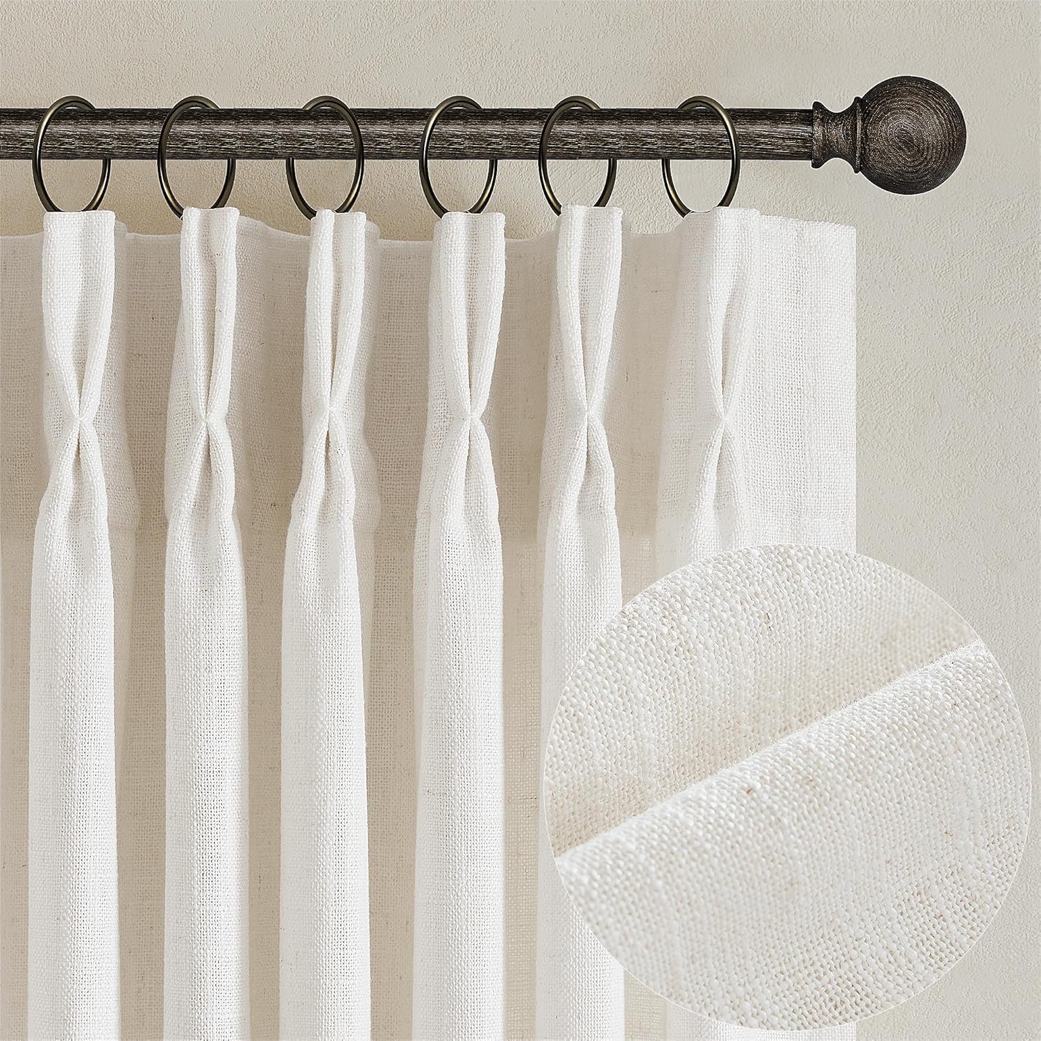 Detalle de TWODRAPES Natural Linen Curtains, 84 Inch