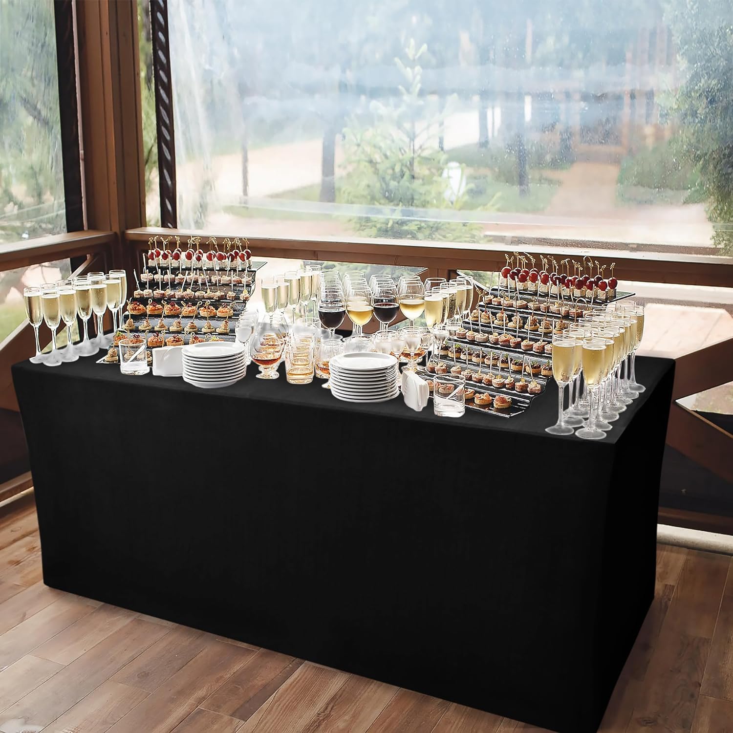 Thumbnail 1 de Nasitos Spandex Fitted Table Covers for 6-Foot Tables (72 x 30 in) — 2-Pack Black Stretch Cloths