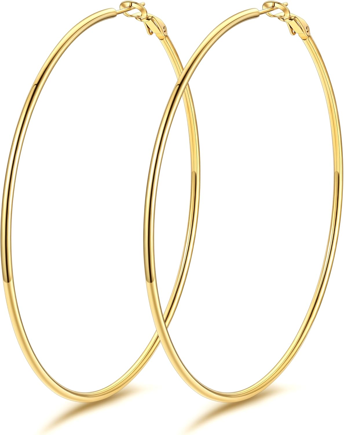 Detalle de GoldChic Créole femme en acier inoxydable plaqué or jaune – grand anneau (diamètres 30/50/70/100 mm)