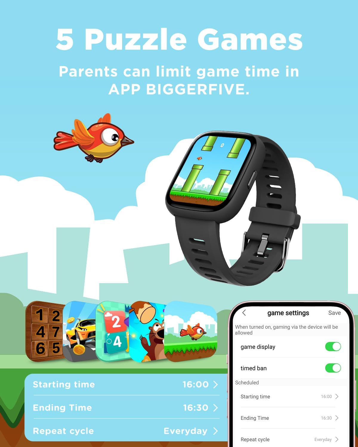 Thumbnail 5 de BIGGERFIVE Kids Smart Watch 1.8" fitness tracker