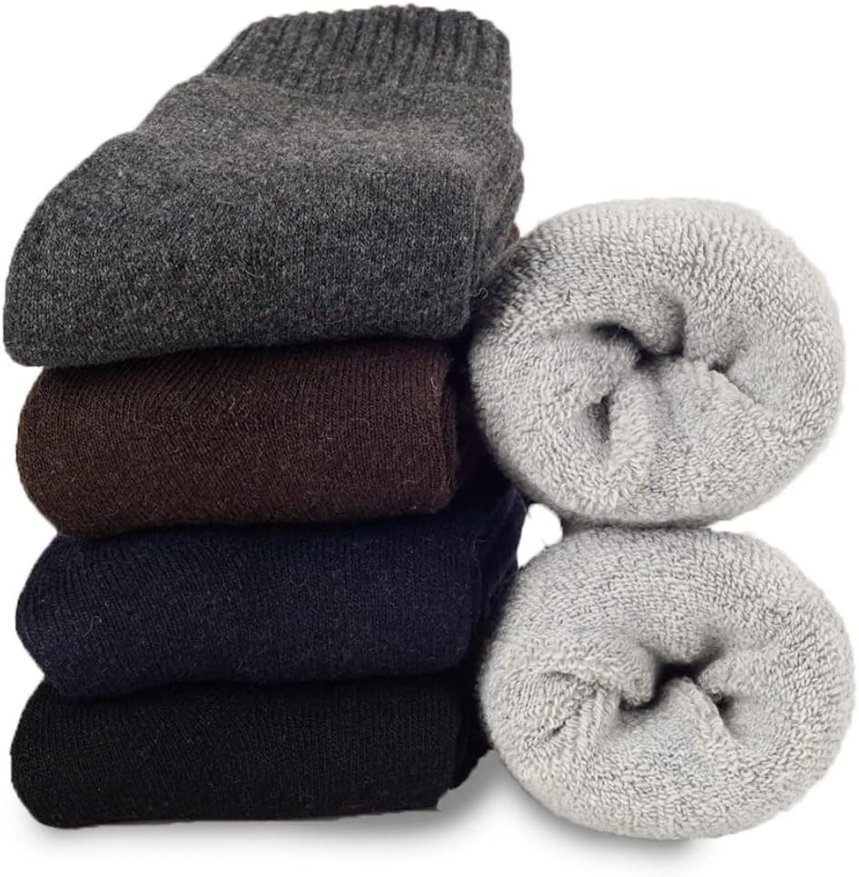 Detalle de Josnown Men's Thermal Wool-Blend Socks, 5 Pairs with Full Terry Cushion
