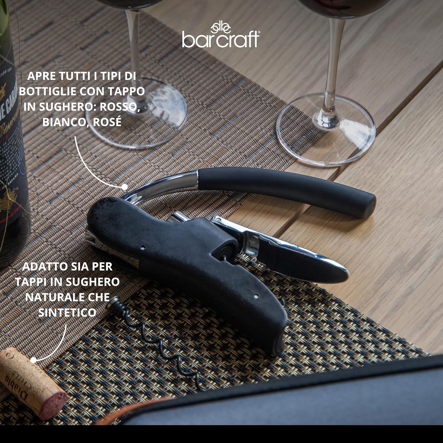 Detalle 2 de BAR CRAFT Tire-Bouchon De Luxe avec Coupe-Feuille Intégré – Noir et Chrome