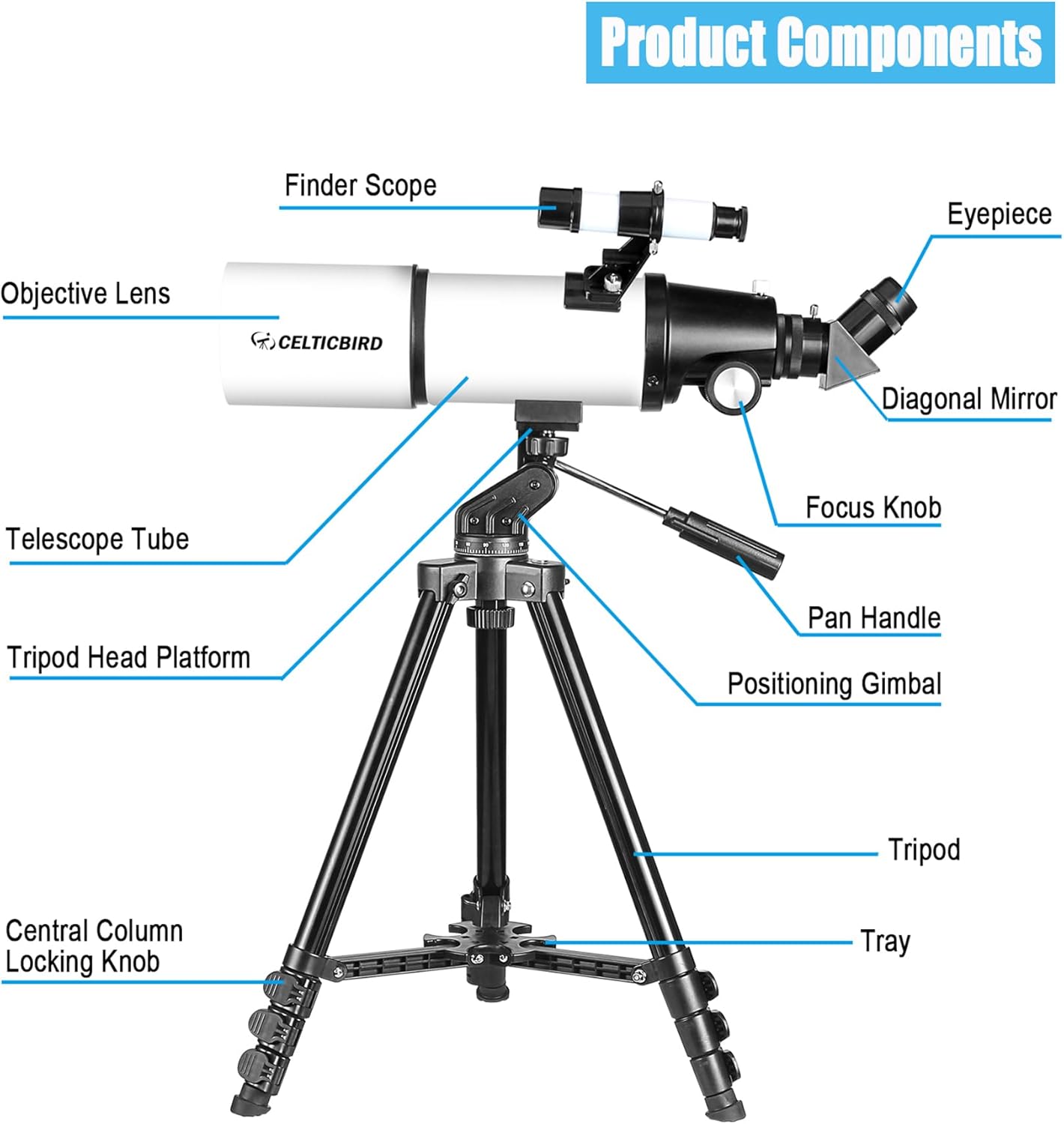 Thumbnail 6 de Celticbird 80mm 600mm Refractor Telescope for Adults & Beginners (AZ Mount) with Phone Adapter, Backpack