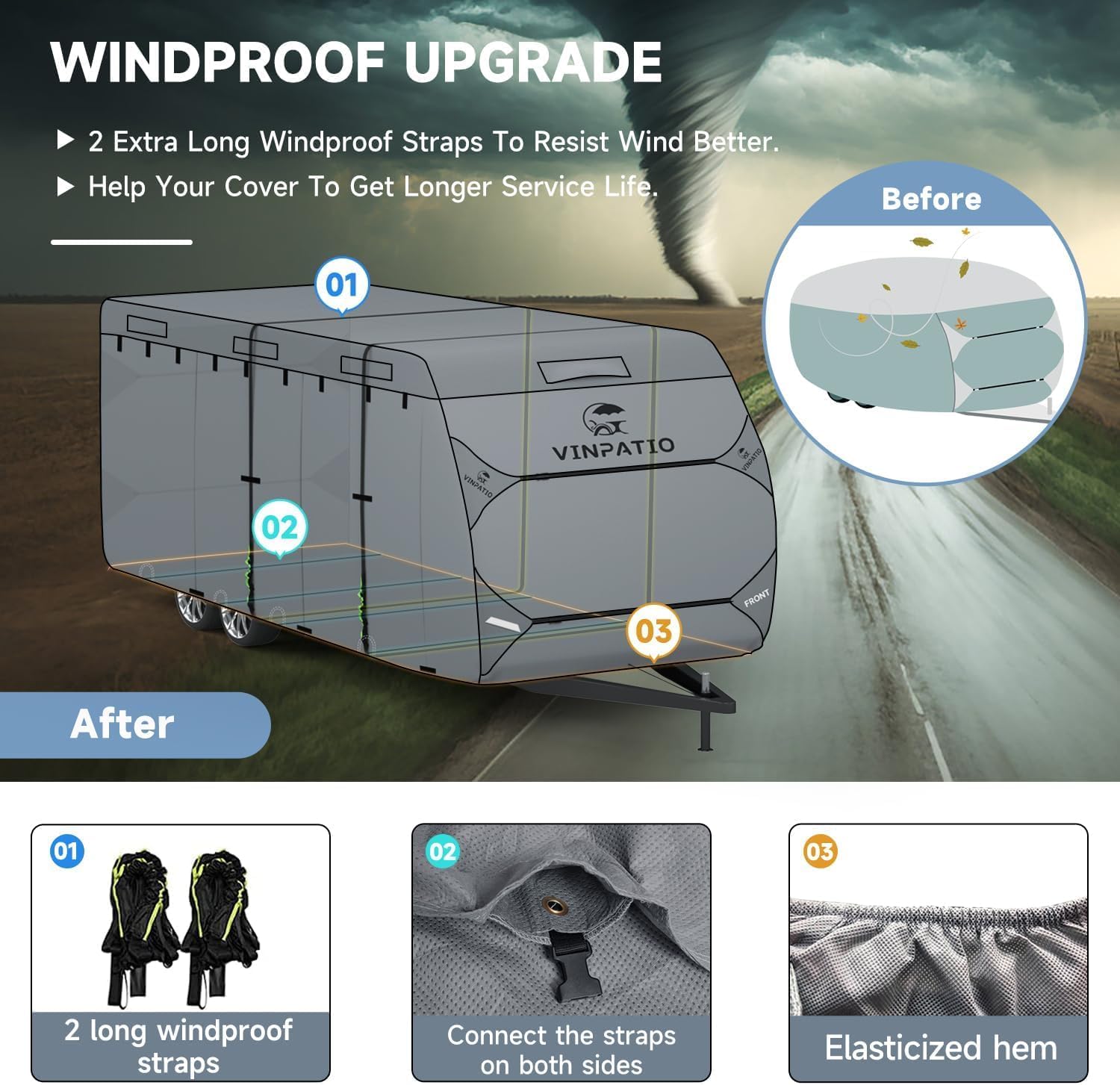 Detalle de VINPATIO RV Cover 7-Layer Heavy Duty Cover for 38'-40' Travel Trailer (with Tongue Jack Cover)