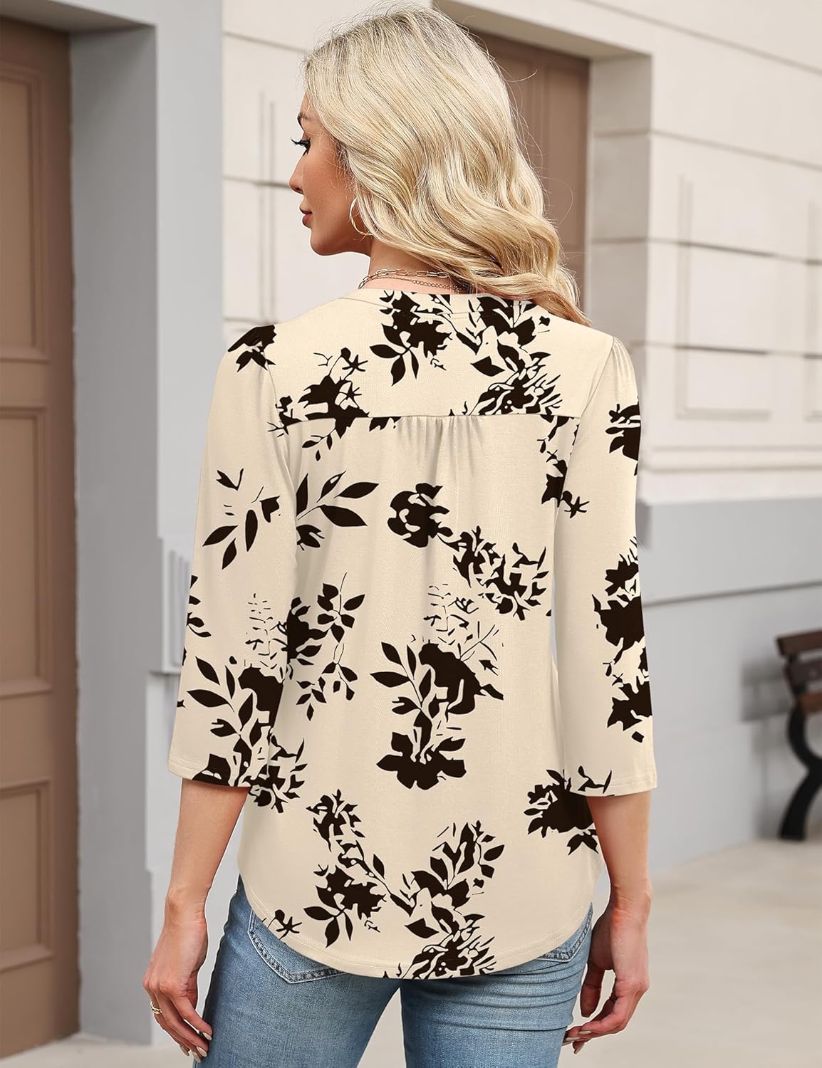 Thumbnail 4 de IECCP 3/4 Sleeve Pleated Henley V-Neck Top