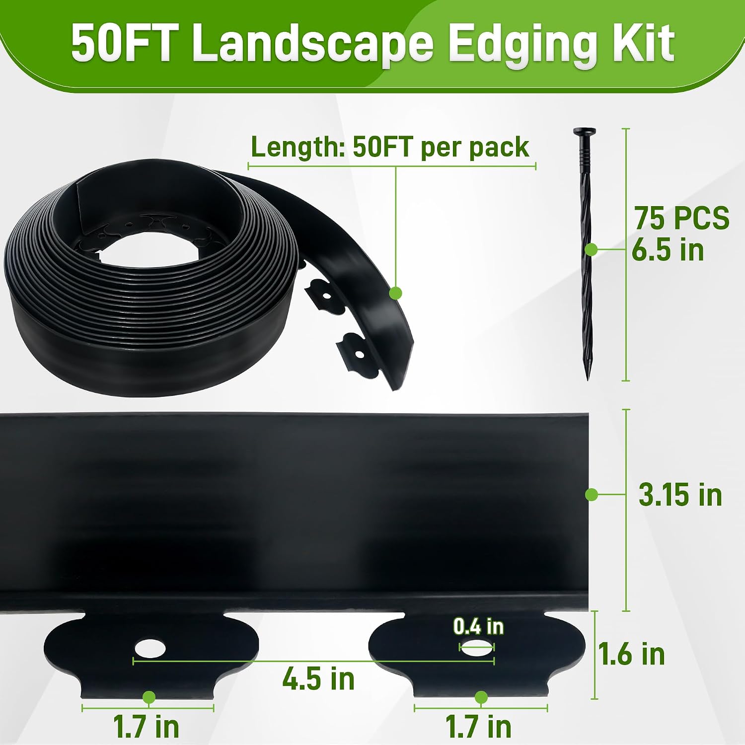 Detalle 2 de Quibbay 3.15Inch X 50FT Plastic Landscape Edging with 75 Stakes
