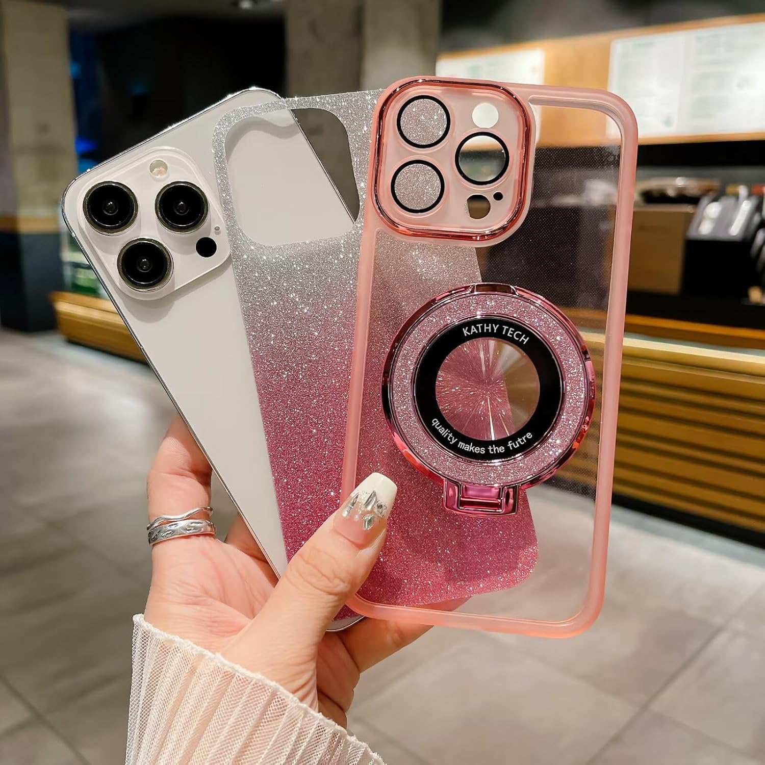 Detalle de HAONANDE Magnetisch Glitzer Hülle für Honor X6B – Klar mit Glitzer, Kameraschutz und Ringständer