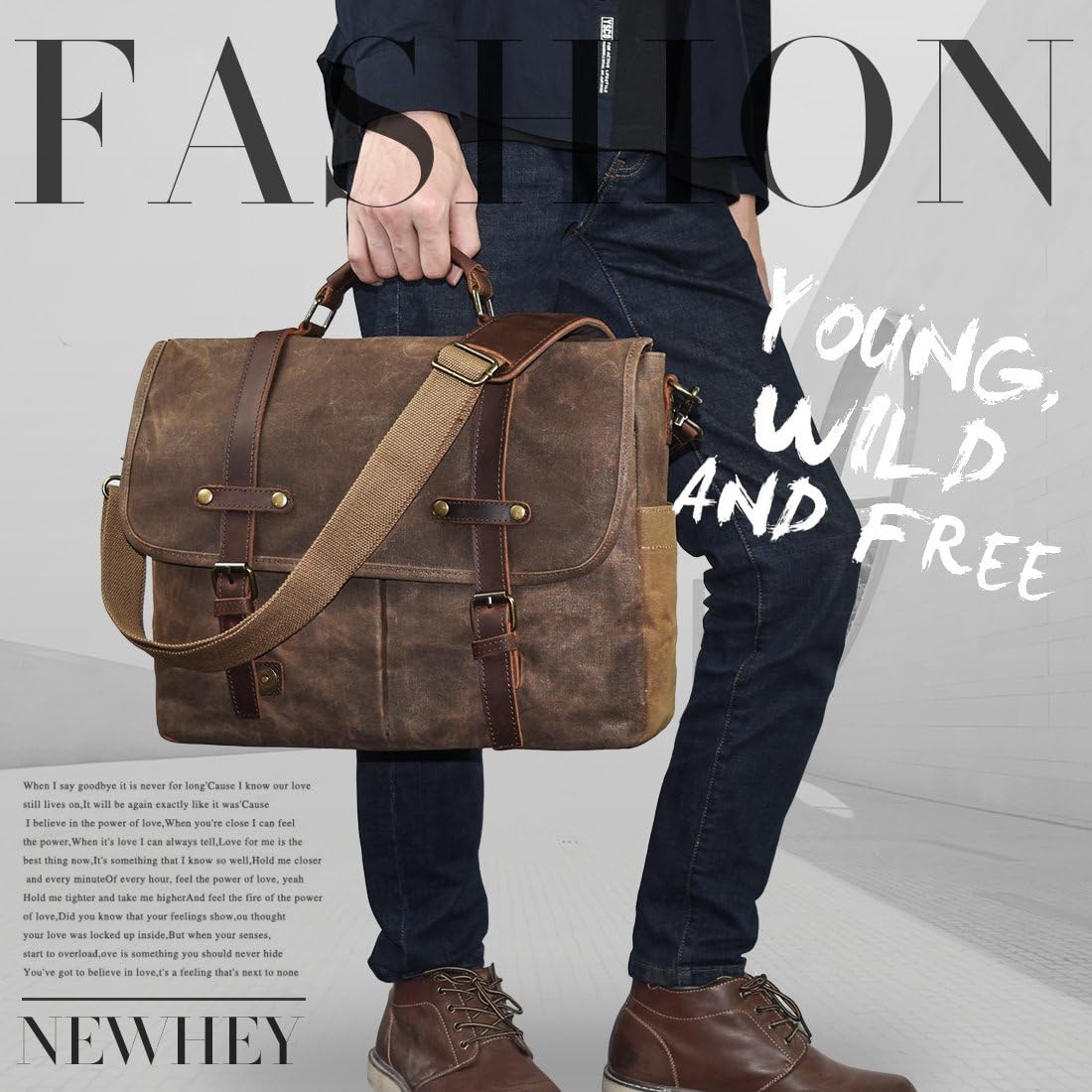 Thumbnail 5 de NEWHEY men’s 15.6-inch canvas leather waterproof laptop messenger bag