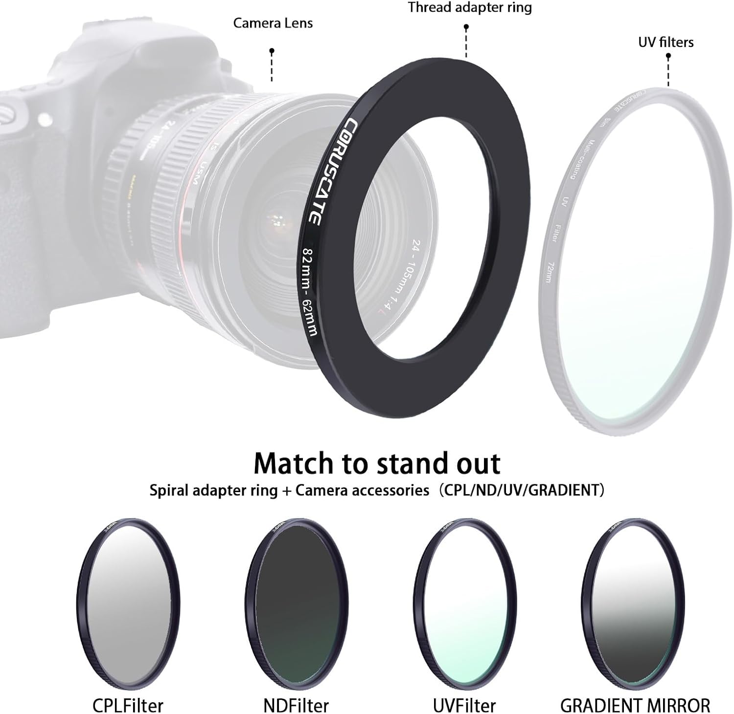 Detalle de 82mm auf 62mm Objektivadapter Ring – CNC-Aluminium Step-Down Ring inkl. Reinigungstuch